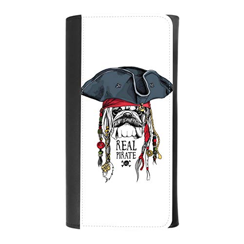 French Bulldog in Pirate Hat & Dreadlocks Print Leather Wallet - Women's Tri-Fold RFID Blocking Credit Card Holder with Belt Holster & Phone Pocket | Perfect for Travel, Shopping & Everyday Use