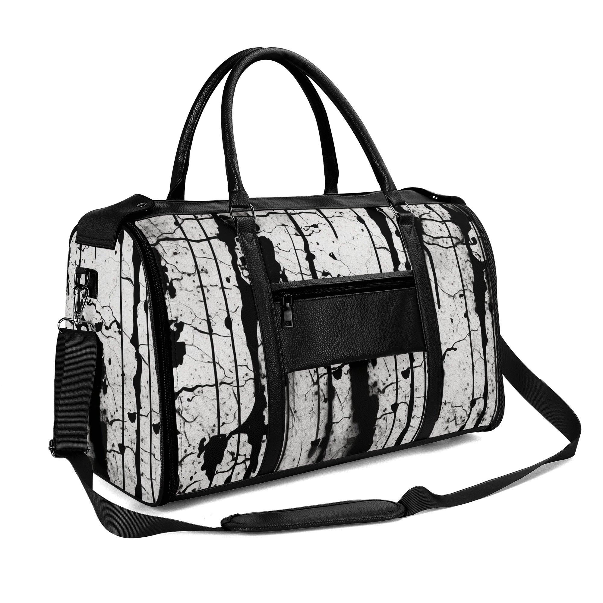 Gothic Style Foldable Leather Duffle Bag for Travel, Gym & Weekend Getaways - Vintage Distressed Design Carry On Luggage