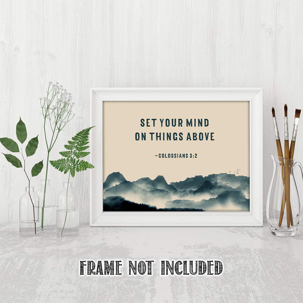 TJ Originals - Colossians 3:2 Bible Verse Wall Art Print, Christian Scripture Home Decor, 11x14 Inspirational Poster Gift for Family & Friends - Perfect for Living Room, Bedroom & Church Decor (Misty Mountain)