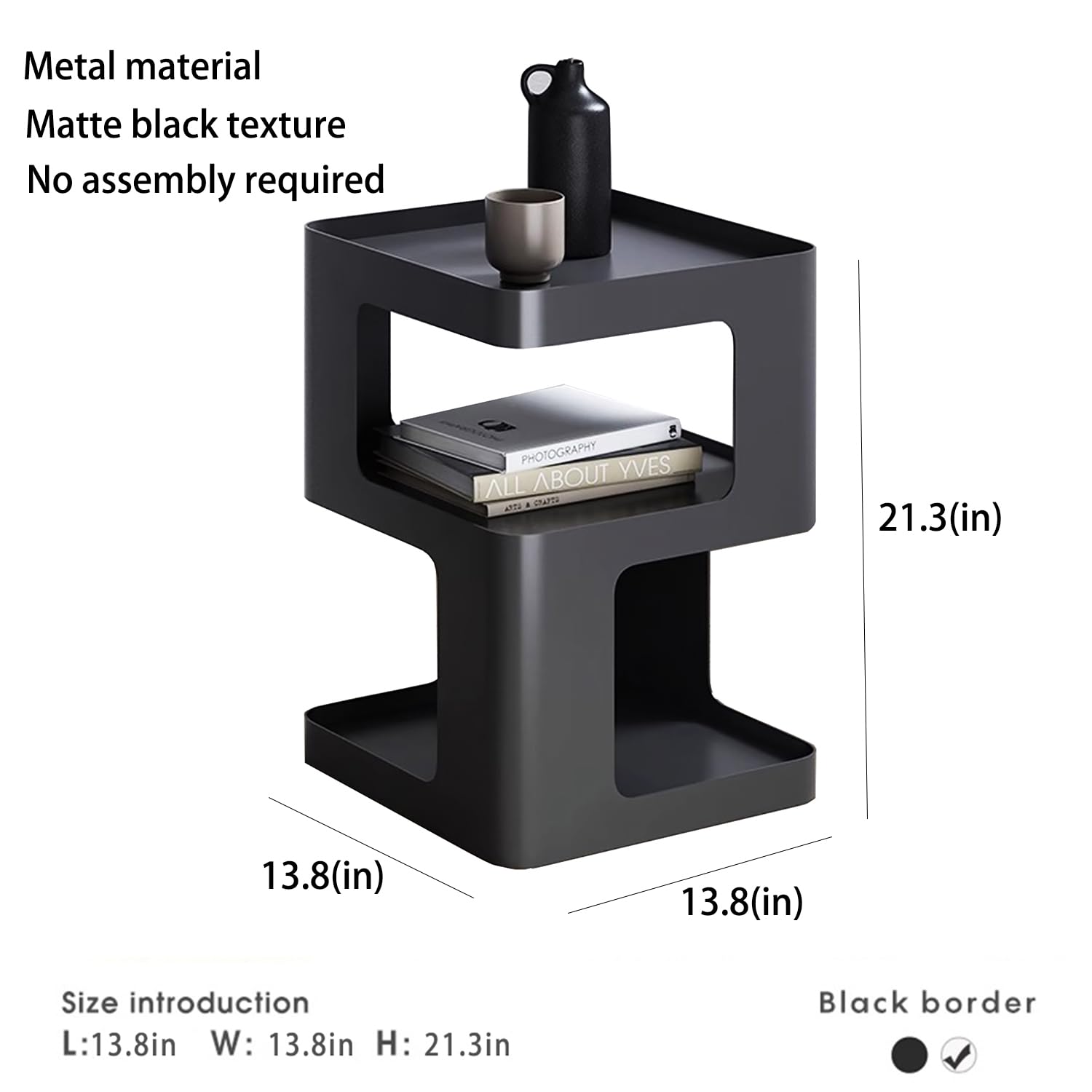 Modern Black Metal Side Table with Storage - Nightstand, End Table & Accent Furniture for Bedroom, Living Room & Entryway - No Assembly Required, Space-Saving Couch Table for Small Apartments & Dorm Rooms