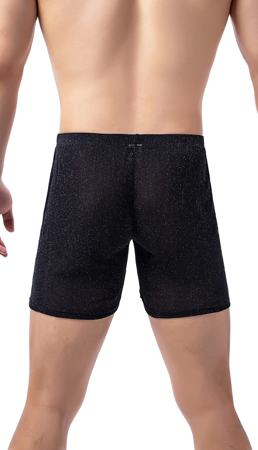 Sexy Men's Glitter Mesh See-Through Underwear Shorts - Comfortable Lounge Wear for Party, Nightclub & Bedroom