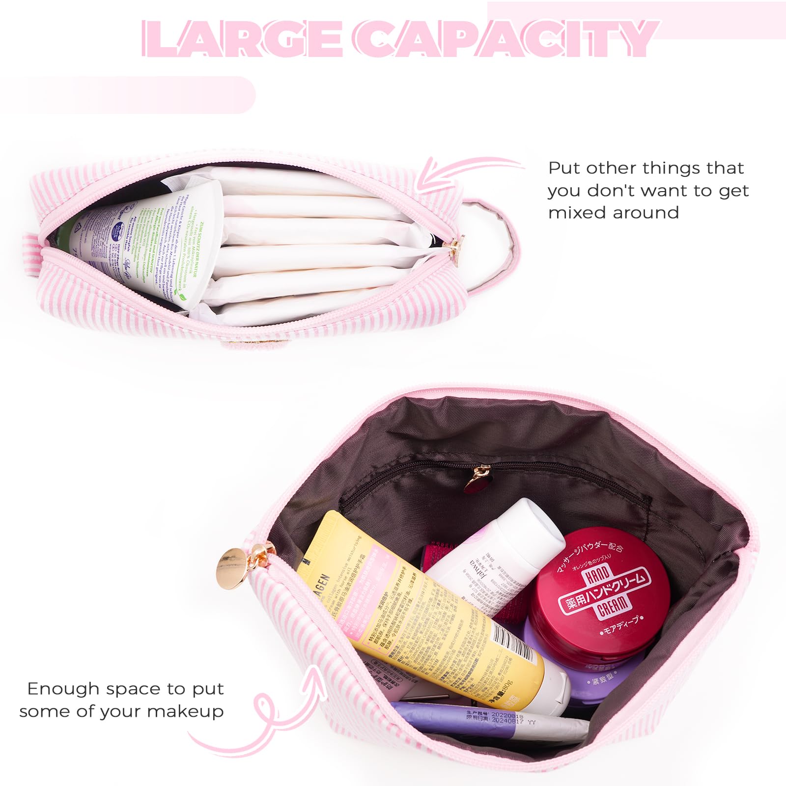 Personalized Initial Makeup Bag Set - Trendy Cosmetic & Toiletry Travel Bag for Teens | Perfect Gift for Girls Age 10-18 (Pink) | Great for School, Sleepovers, Travel & Daily Organization