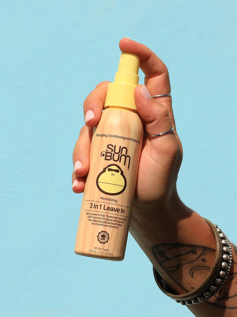 SUN BUM 3-in-1 Leave-In Conditioner 4oz - Hydrating Hair Treatment for Dry, Damaged & Curly Hair - Perfect for Beach, Pool & Summer Hair Care