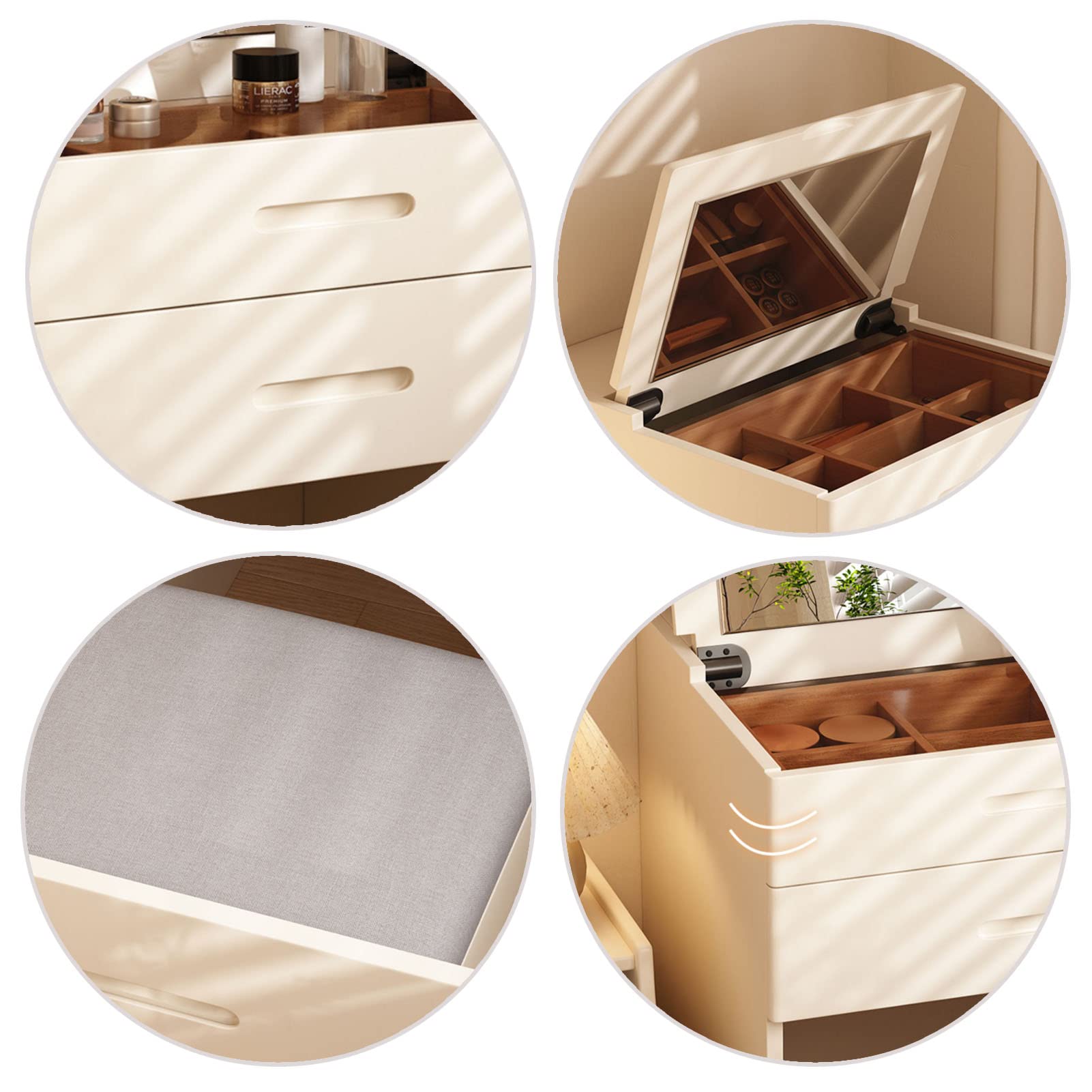 SPXMQSS Small Makeup Vanity with Lights and Stool - Modern Cheap Dressing Table for Girls & Women, Home Bedroom Decor, Perfect for Makeup Application & Beauty Routine