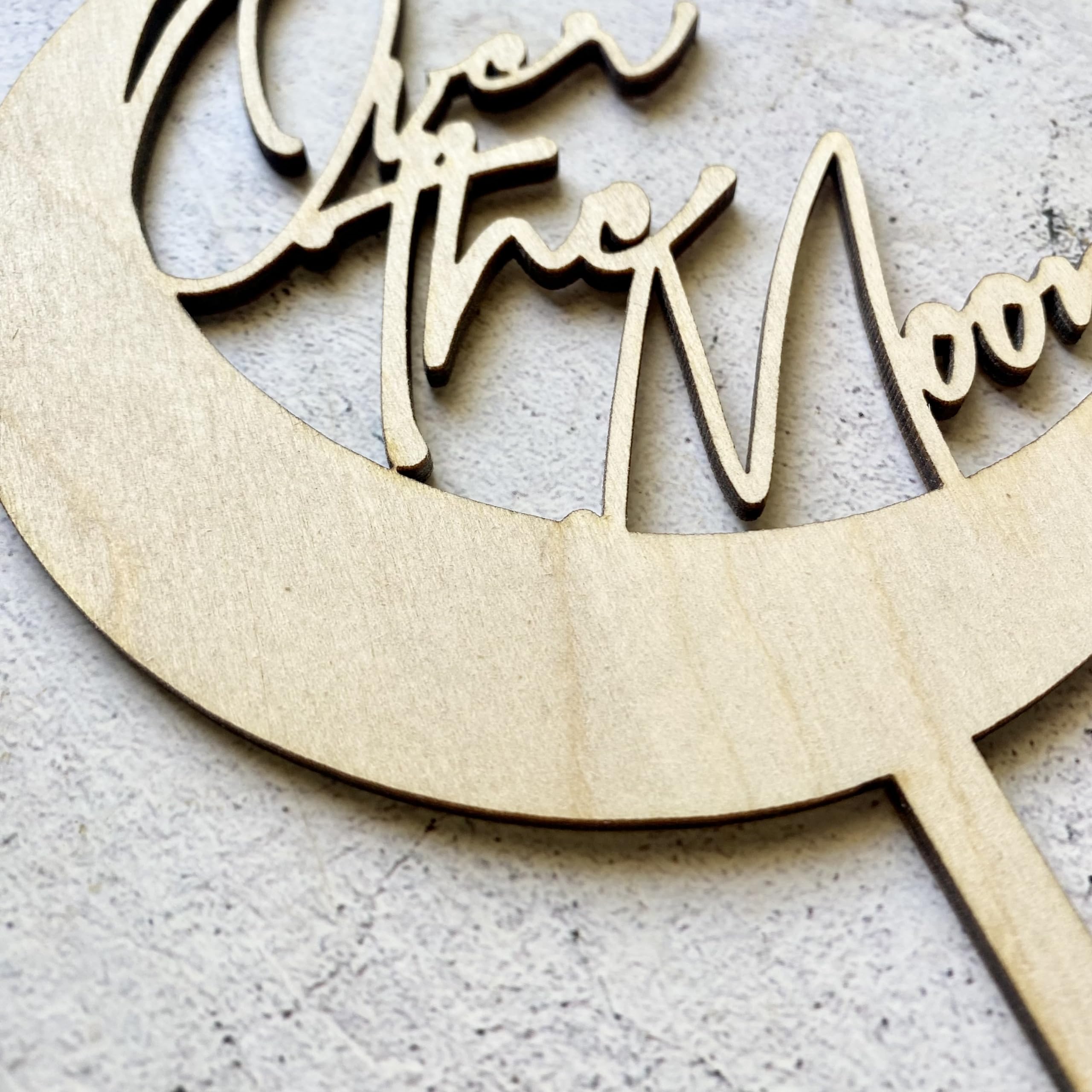 Over The Moon Wood Cake Topper - Handcrafted Wedding, Baby Shower & First Birthday Cake Decoration - Perfect for Celestial-Themed Celebrations and Special Occasions