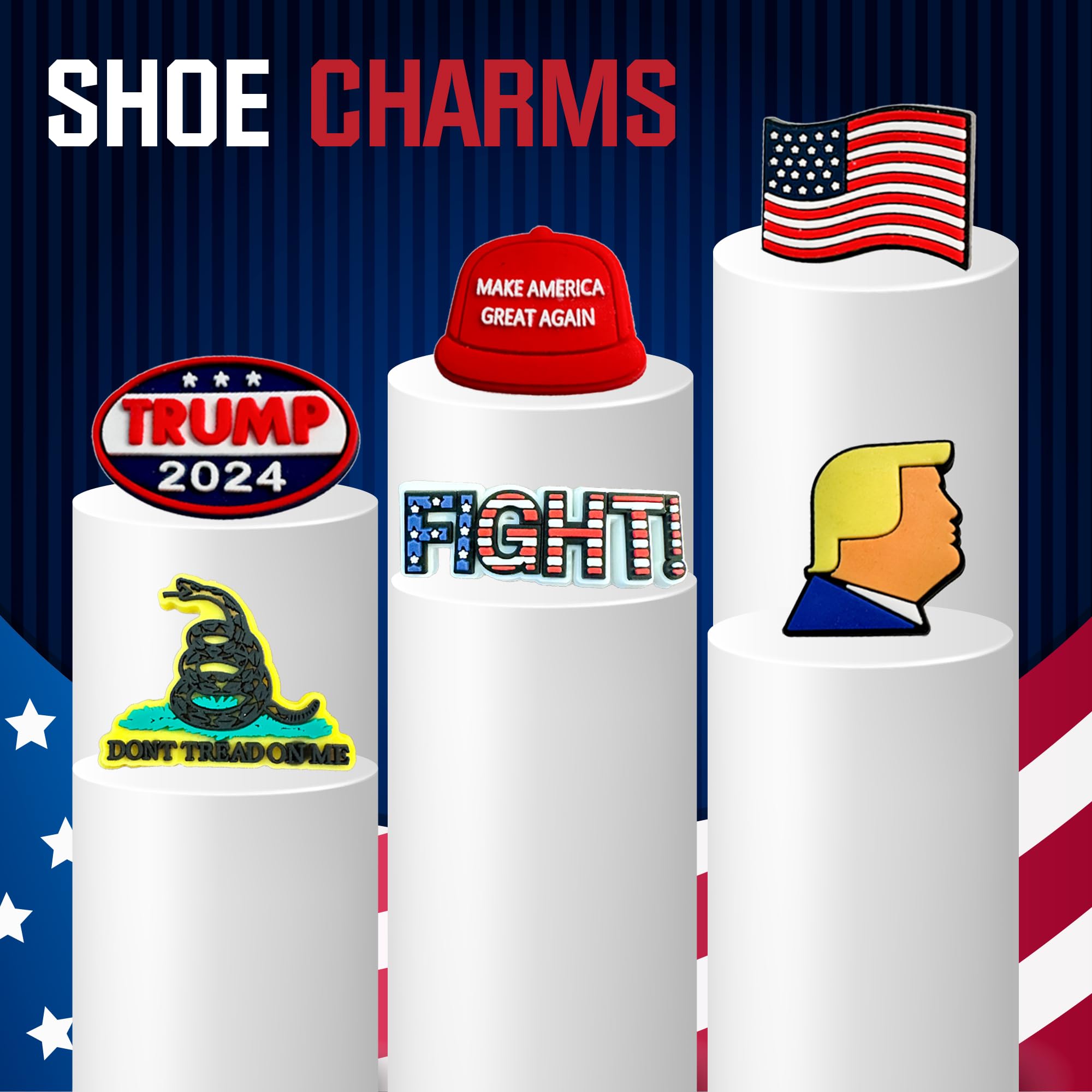 5-Piece Trump Charms for Crocs | Patriotic Shoe Decorations | Trump 2024 Merchandise | American Flag Accessories for Crocs Shoes | Perfect for Political Rallies, 4th of July & Patriotic Events