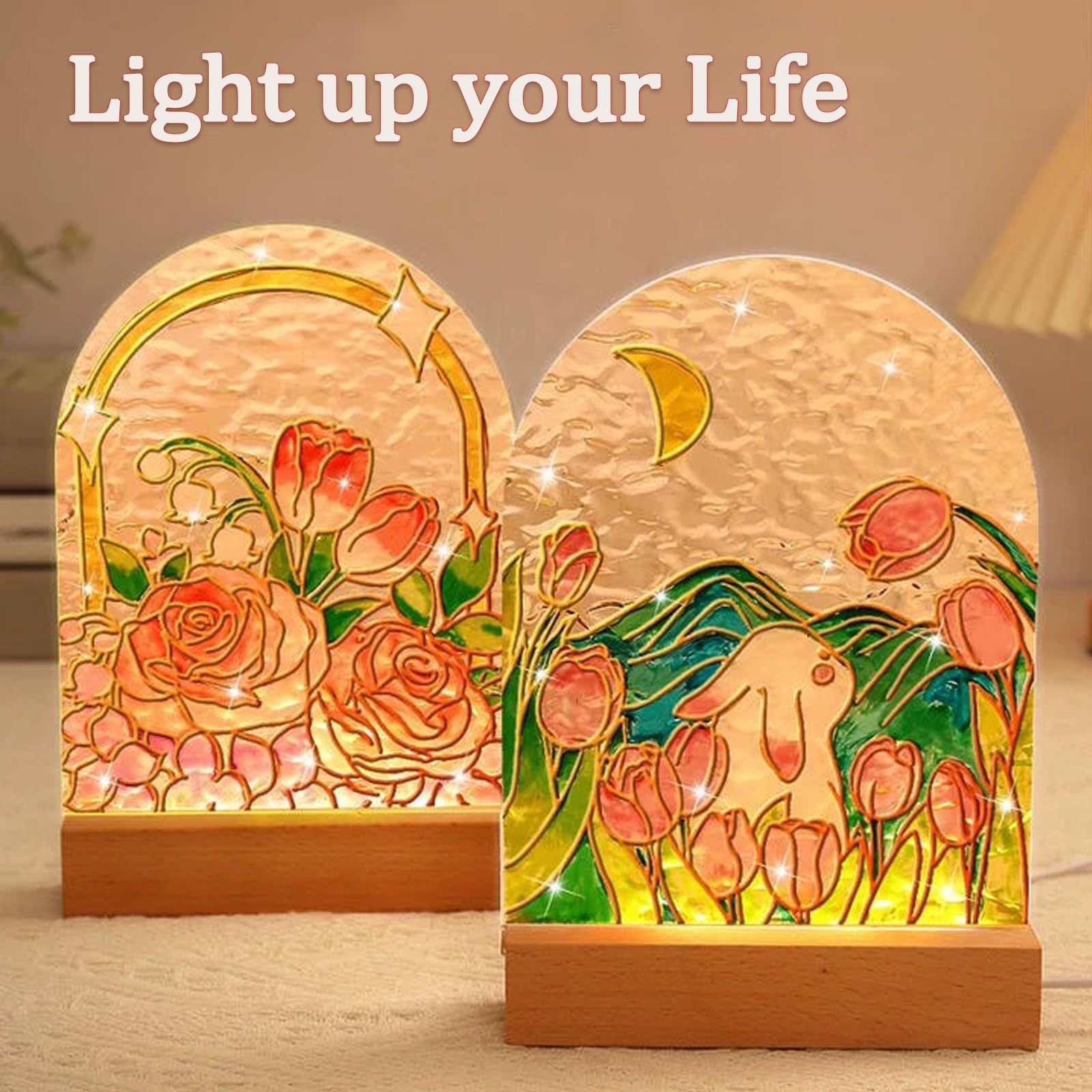2 Pack 6 Inch Wooden LED Display Pedestal Stand - Rectangle Light Base for Acrylic, Crystal, Glass Resin Art, Night Lights - USB Powered with On/Off Switch (Warm White) - Perfect for Home Decor, Gift Displays & Art Exhibition Lighting