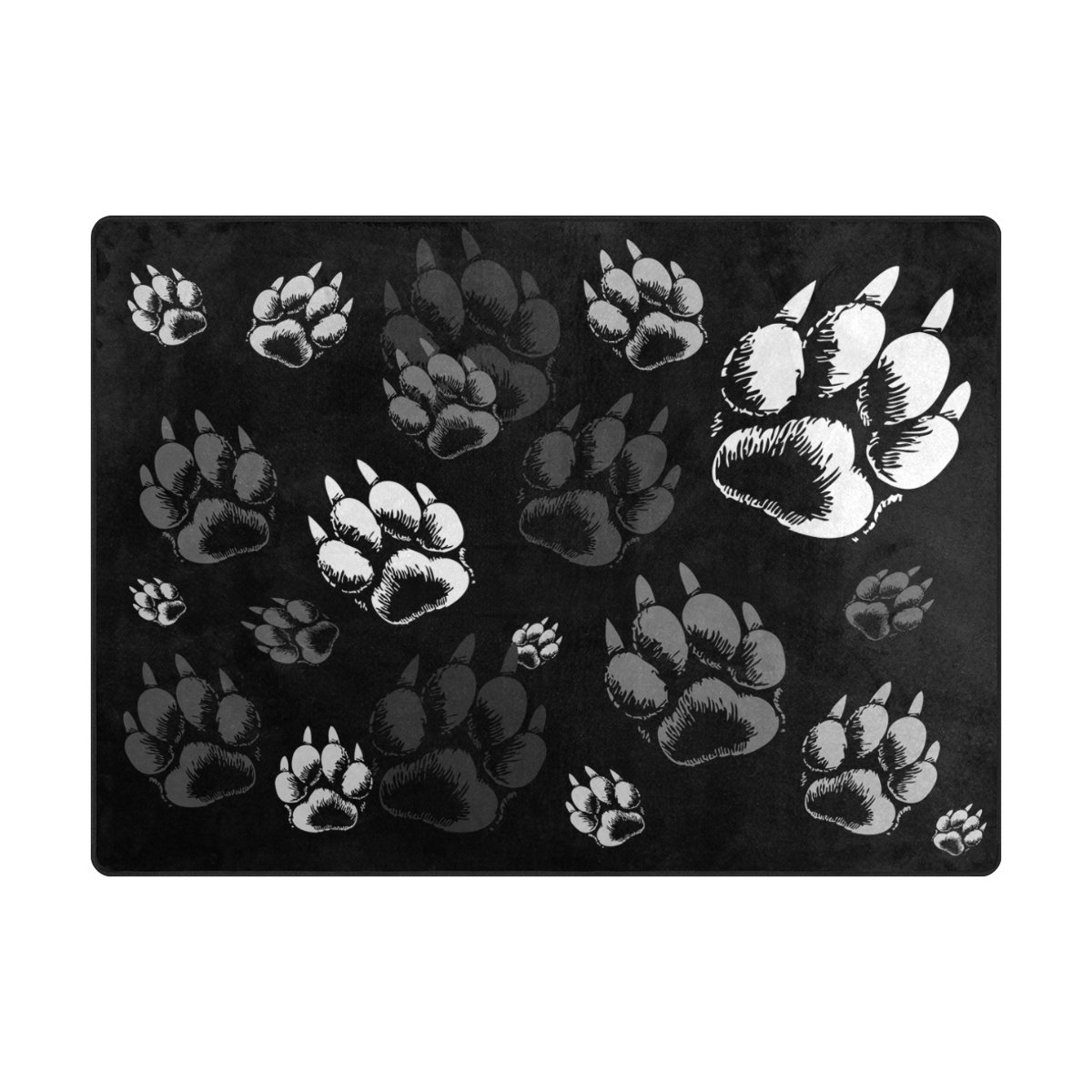 ALAZA Abstract Wolf Paw Print Black Area Rug 7' x 5' - Soft Non-Slip Living Room Rug, Bedroom Carpet for Home Decor, Pet-Friendly Floor Mat for Hallway & Nursery