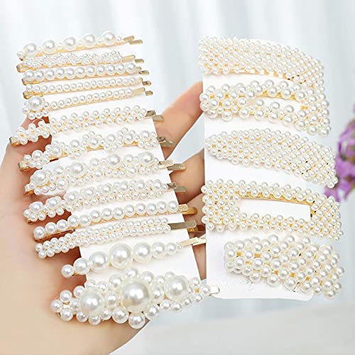 FAMEZA 12 Pcs Large Pearl Hair Clips for Women & Girls - Elegant Hair Barrettes & Pins - Fashion Hair Accessories for Weddings, Parties & Daily Styling