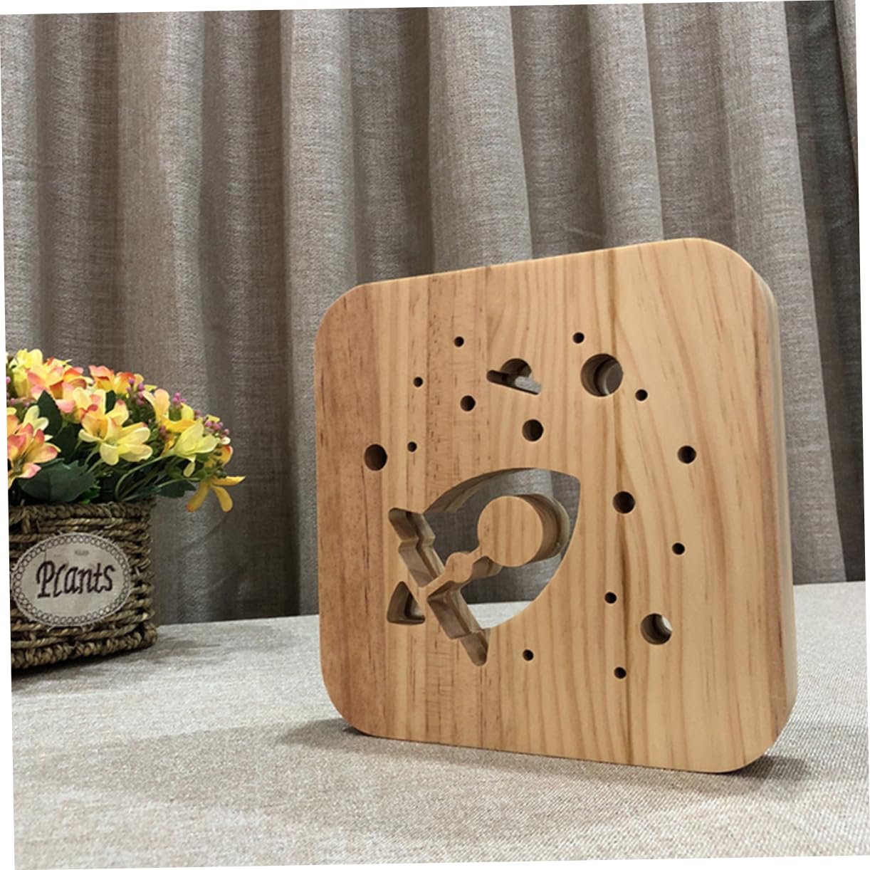 Artibetter Wooden Rocket LED Night Light - Hand Carved USB-Powered Lamp for Bedroom, Nursery & Home Decor | Perfect for Kids' Room, Romantic Ambiance & Gift Giving