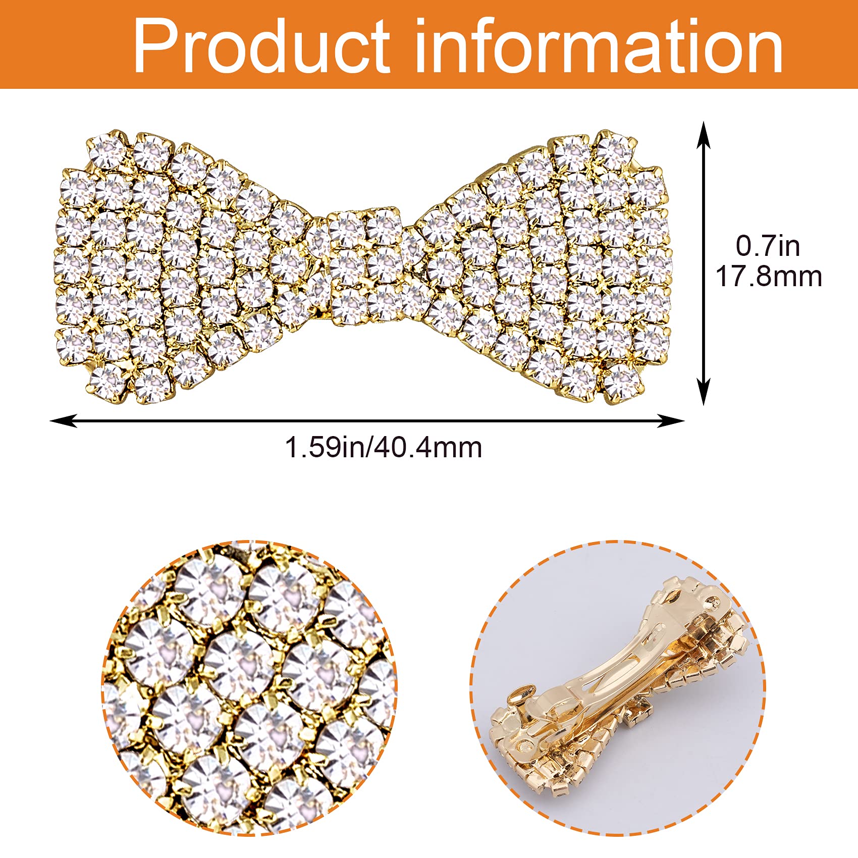 ANCIRS 4 Pack Rhinestone Crystal Hair Clips - Fashionable Clear Hair Bow Barrettes for Women & Girls (2 Gold + 2 Silver) - Perfect for Weddings, Parties & Daily Styling