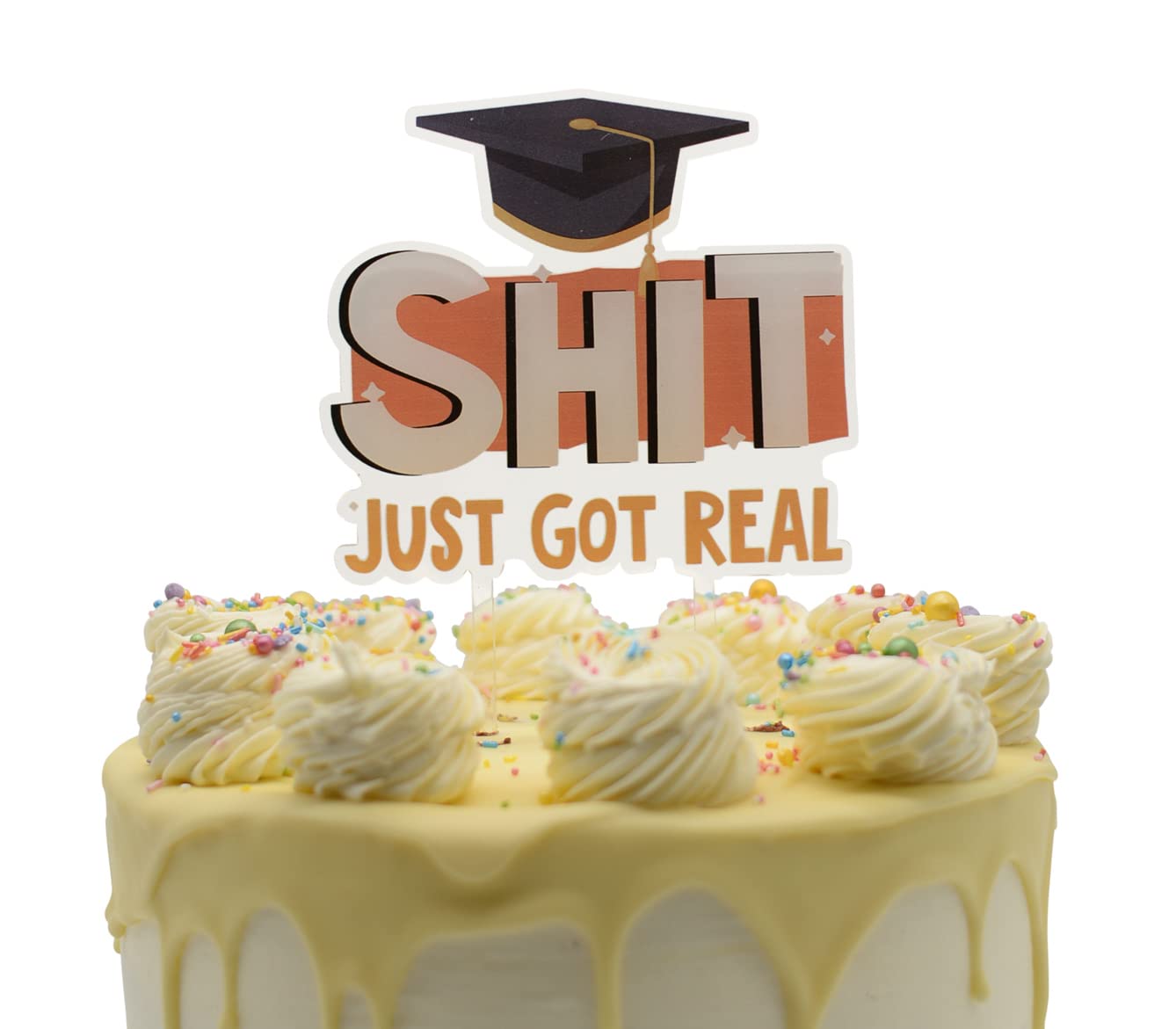 2022 Graduation Cake Topper - Blue & Orange Class of 2022 Cake Decorations - Funny Graduation Party Supplies - Perfect for Graduation Cakes, Cupcakes & Dessert Tables - Just Got Real Decor
