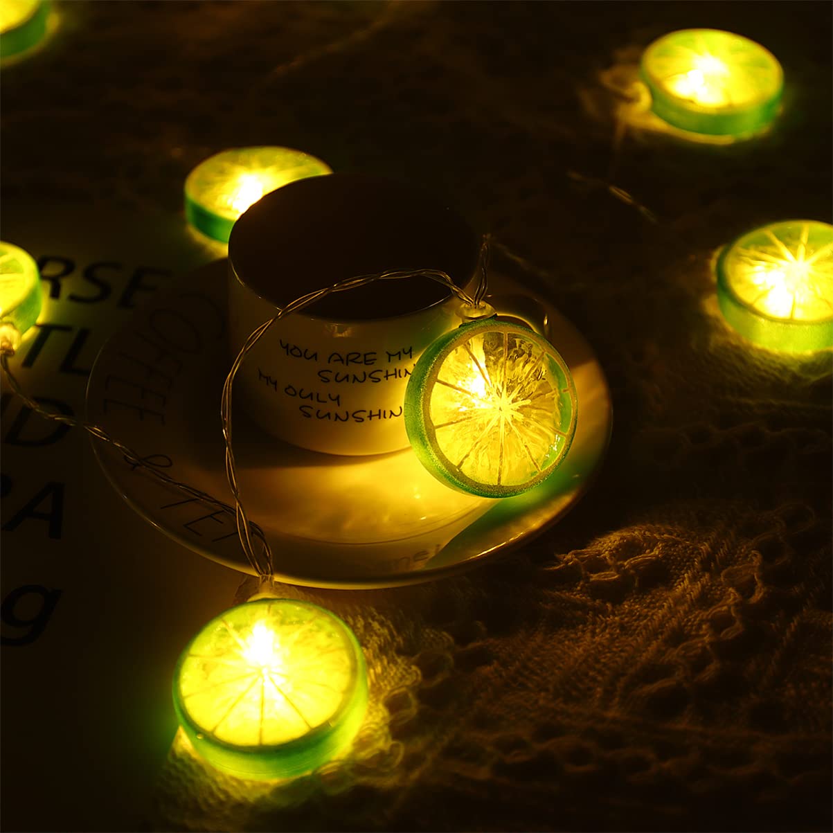 Uonlytech 20 LED Lemon Slice String Lights - Battery Powered Fairy Lights for Bedroom, Wedding, Birthday Party & Garden Decor - Lime Fruit Shaped LED Lights for Home & Outdoor Decoration