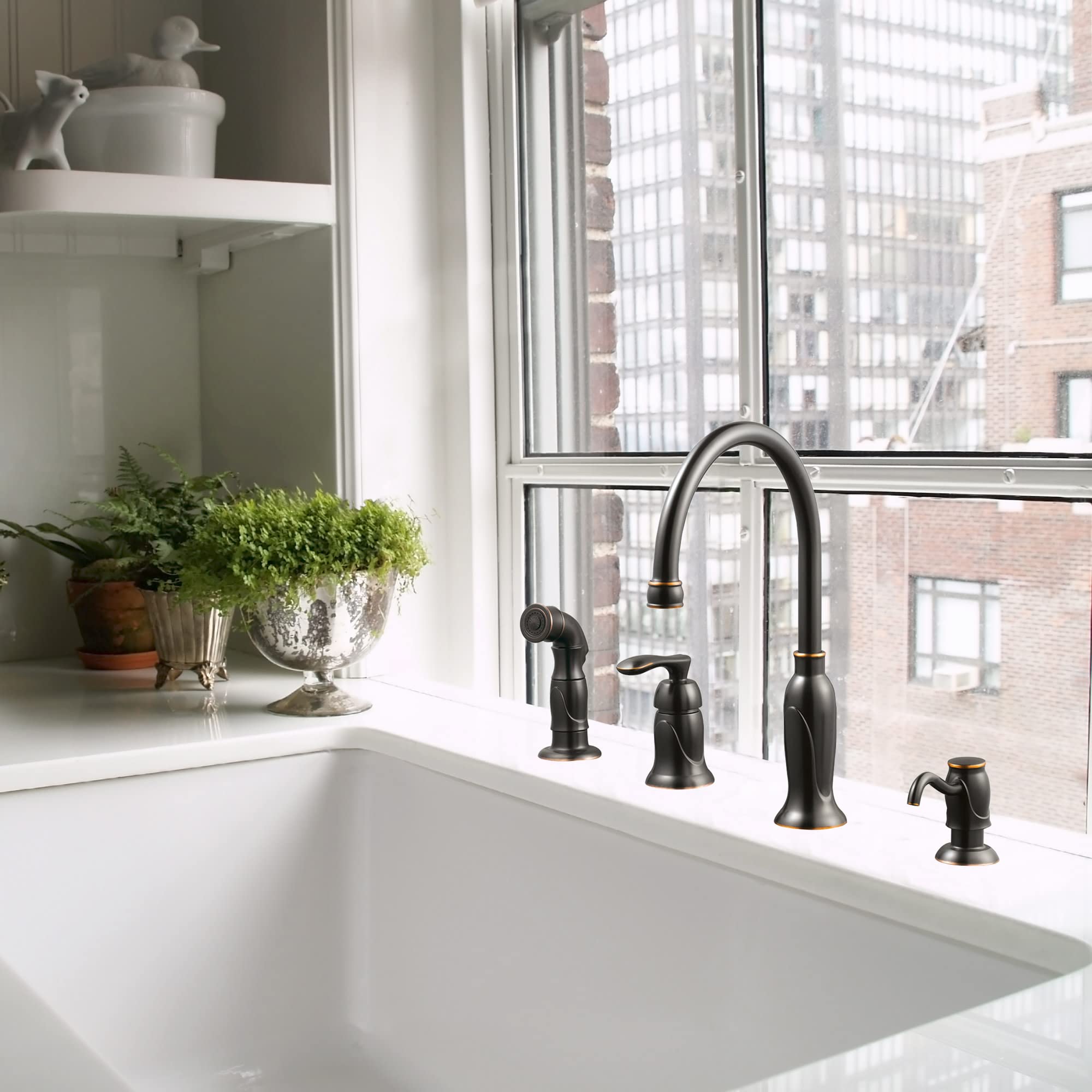 Design House 525790 Oil Rubbed Bronze Kitchen Faucet with Pull-Down Sprayer & Built-In Soap Dispenser - 9.75