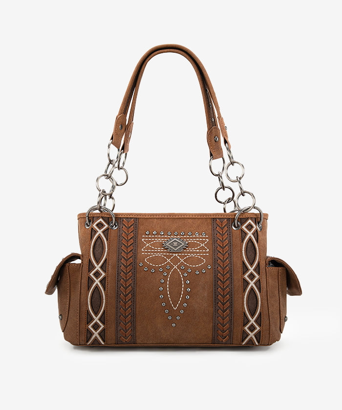 Montana West Southwestern Diamond Cross Stitch Concealed Carry Satchel Purse for Women - Stylish Leather Handbag with Hidden Gun Pocket for Everyday Carry & Outdoor Adventures