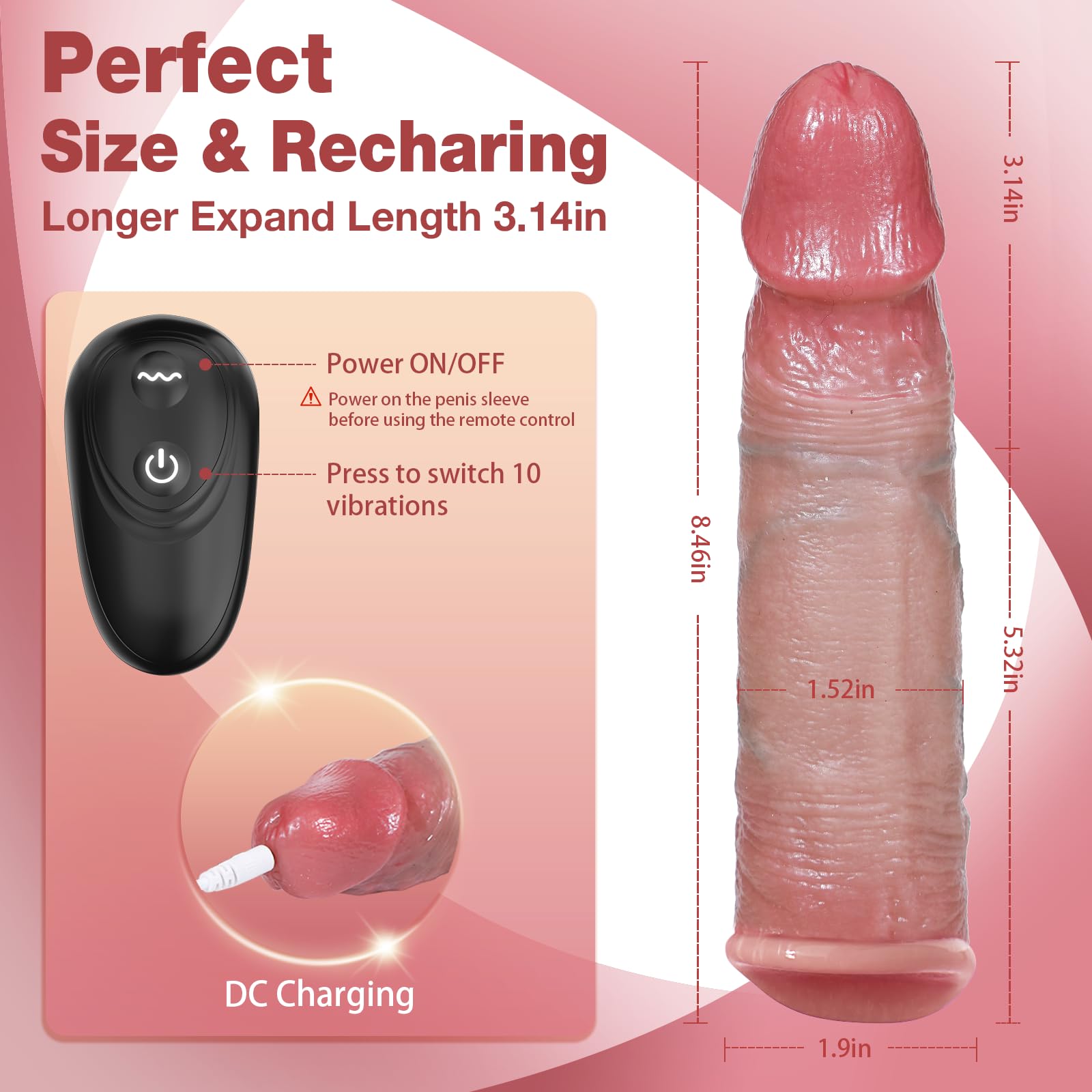 Realistic Remote Control Vibrating Penis Sleeve - 10 Speed Modes Male Enhancement Toy for Couples, Thickening Penis Extender with Cock Ring | Perfect for Intimate Moments & Spicing Up Your Relationship