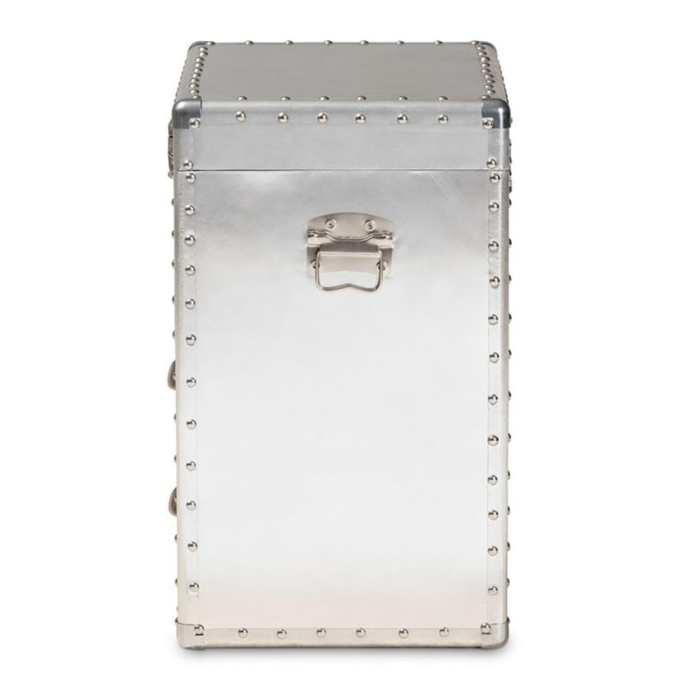 Baxton Studio Serge French Industrial Silver Metal 2-Drawer Accent Storage Chest - Vintage Style Bedroom Dresser for Clothes & Jewelry Organization