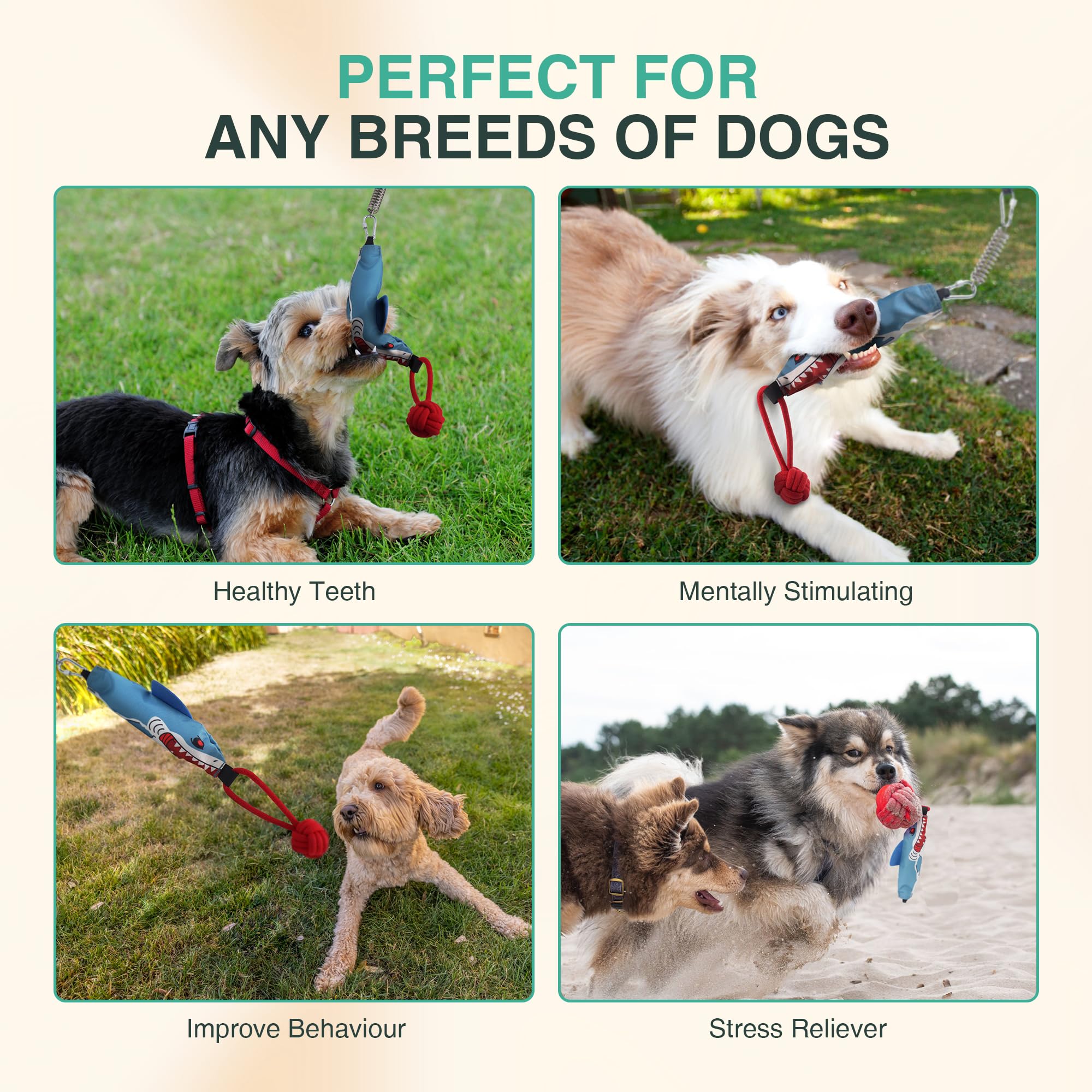 LISPOO Heavy-Duty Dog Tug Toy for Large Dogs - Durable Chew-Proof Rope Toy for Aggressive Chewers, Interactive Play & Tug of War - Wire Handle & Stump Design for Outdoor & Indoor Play - Perfect for Training, Bonding & Exercise