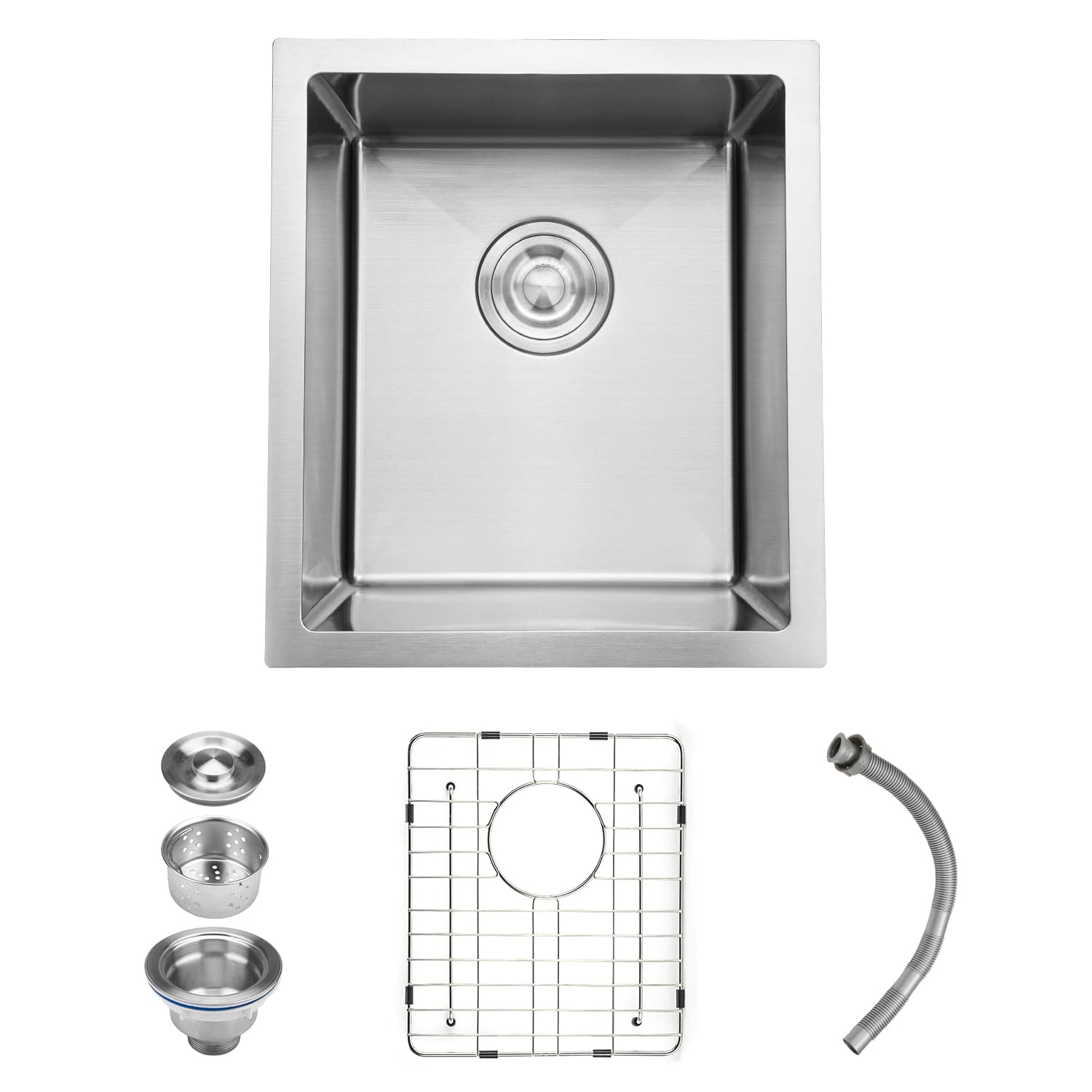 15 x 17 Inch Undermount Single Bowl Stainless Steel Kitchen Sink - Heavy Duty 10 Inch Deep with Bottom Grid, Basket Strainer & Drain - Perfect for Small Kitchens, RVs, and Apartments