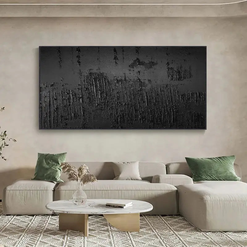 Black Minimalist Textured Abstract Wall Art Painting - Modern Home Decor for Living Room, Bedroom & Office - Canvas Artwork #MZ018