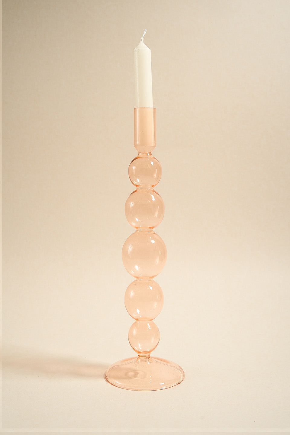 Five Bubble Peach 30cm Glass Taper Candle Holder - Elegant Home Decor for Weddings, Dining Tables & Romantic Ambiance