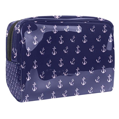 Waterproof Travel Makeup Bag for Women - Small Cosmetic Organizer with Nautical Pink Navy Anchor Design, Portable Toiletry Pouch for Daily Use, Perfect Gift for Girls | Ideal for Travel, Gym & Daily Storage