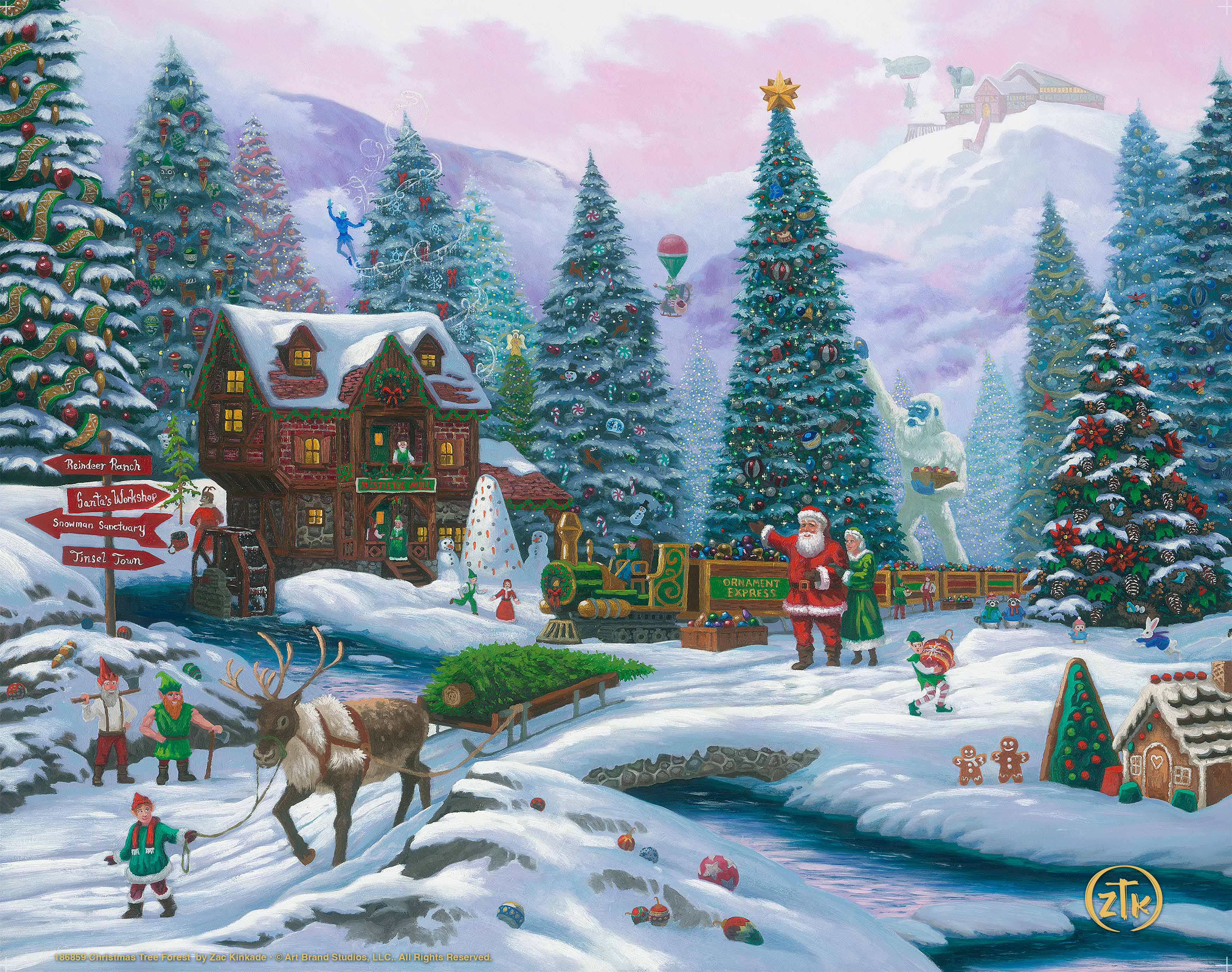 Christmas Tree Forest Art Prints - Holiday Wall Decor for Home, Office & Gifts | Winter Scenery Canvas Painting for Living Room & Bedroom