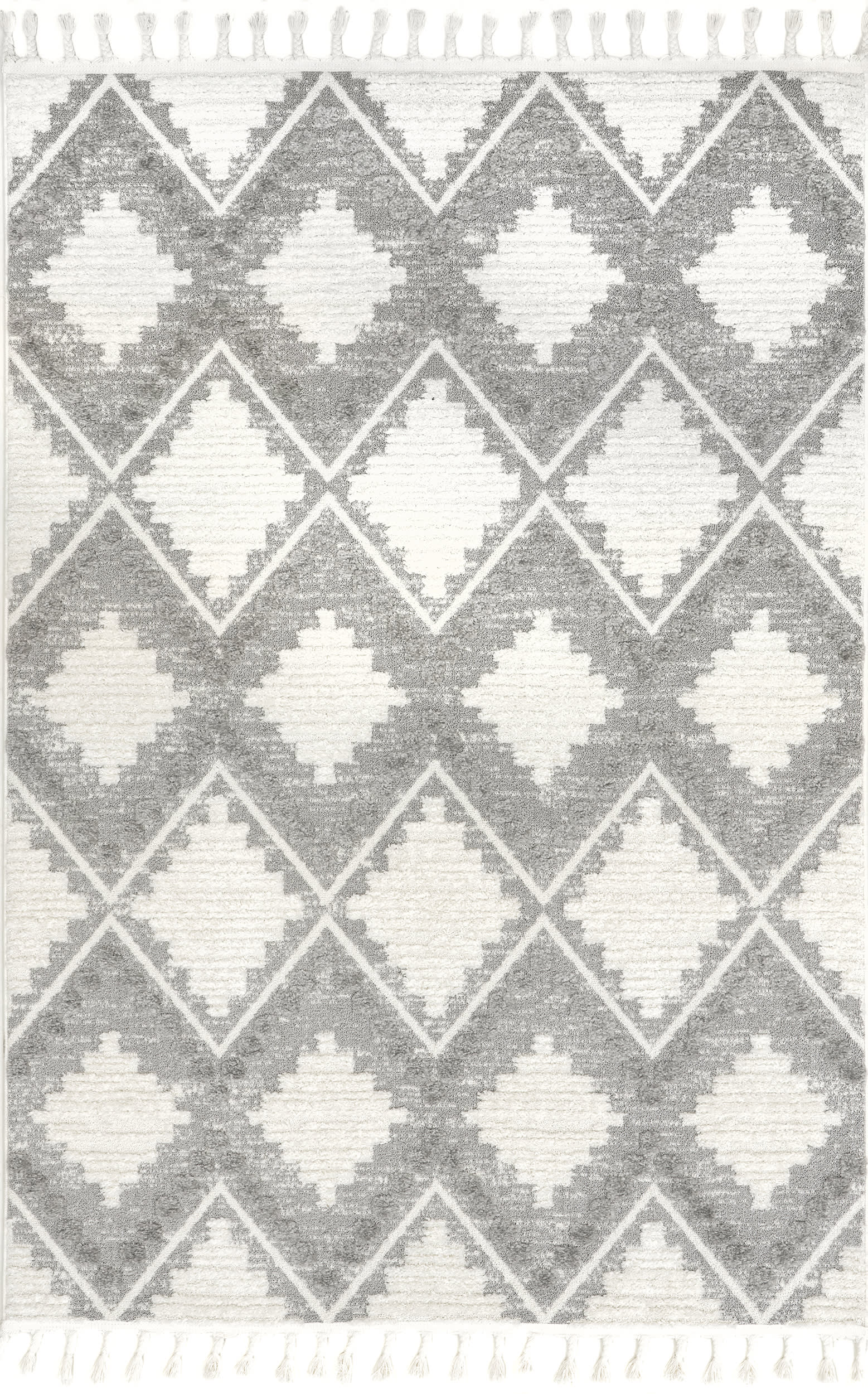 Felia Zig Zag Tasseled Rug - Light Grey Bohemian Style Area Rug for Living Room, Bedroom, or Nursery Decor