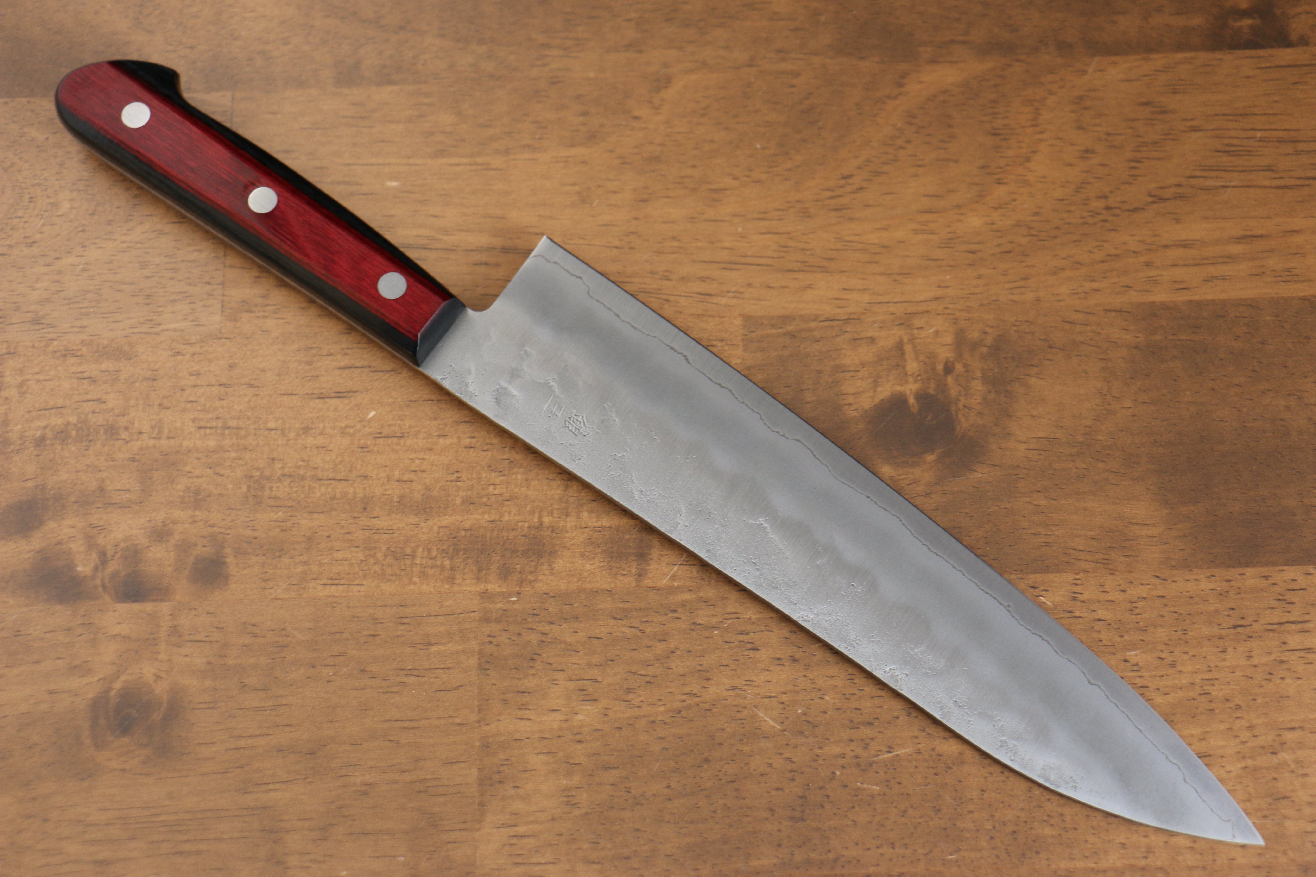 Premium Seisuke Ringo Silver Steel No.3 Nashiji Gyuto 210mm Japanese Chef Knife with Red Pakka Wood Handle - Perfect for Sushi, Meat Cutting & Professional Kitchen Use