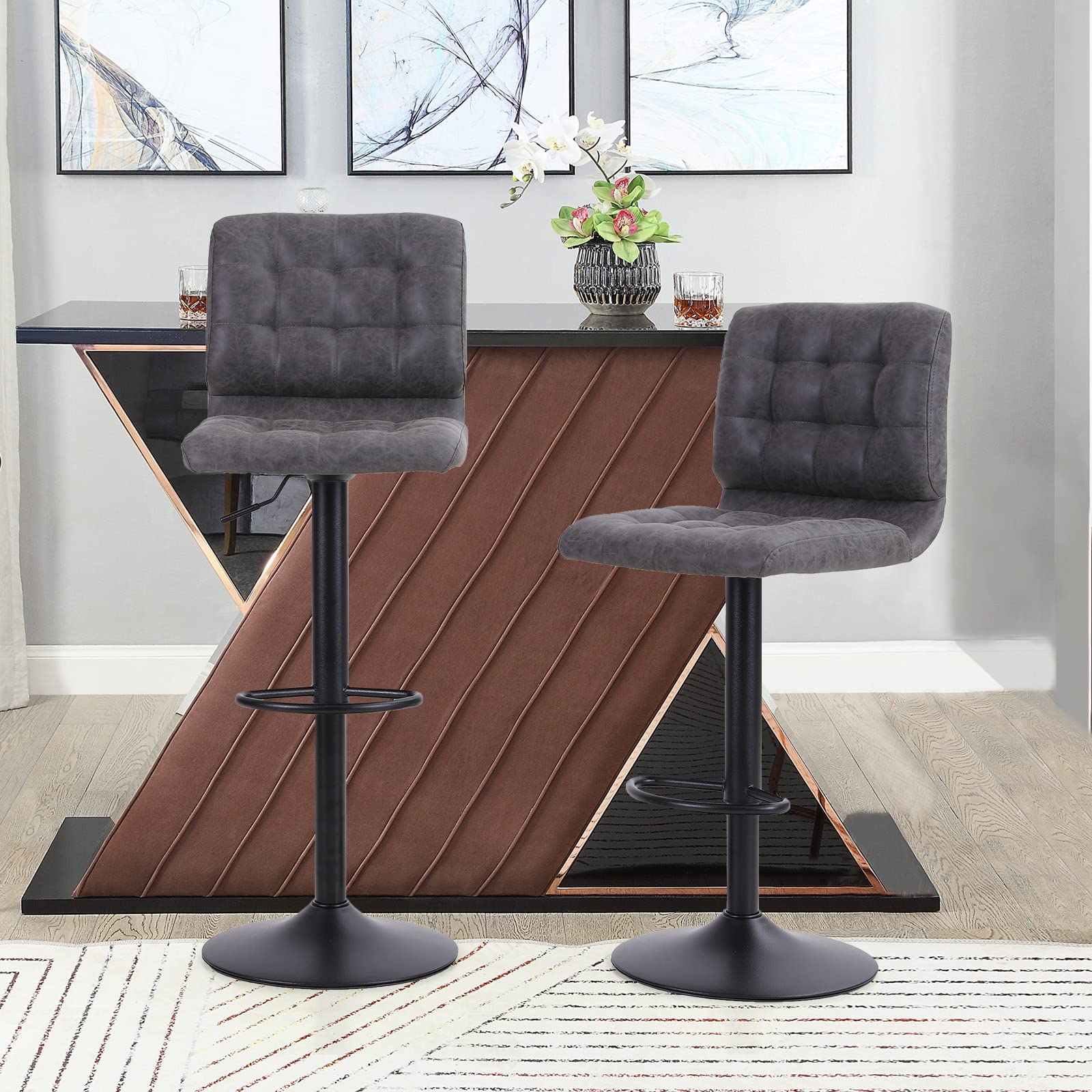 Sophia & William Set of 4 Adjustable Swivel Bar Stools - 350lbs Capacity, Modern Square PU Leather Counter Height Bar Chairs with Back Support, Grey - Perfect for Kitchen Islands, Home Bars, and Pub Settings