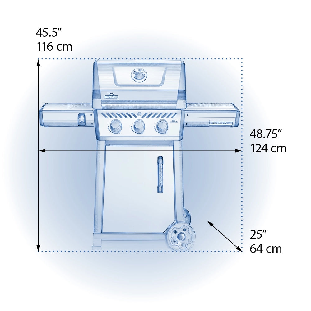 Napoleon Freestyle 365 3-Burner Propane Gas Grill - Freestanding Outdoor BBQ Grill for Patio, Backyard, and Tailgating | Durable Stainless Steel Construction | Perfect for Grilling Burgers, Steaks, and Vegetables