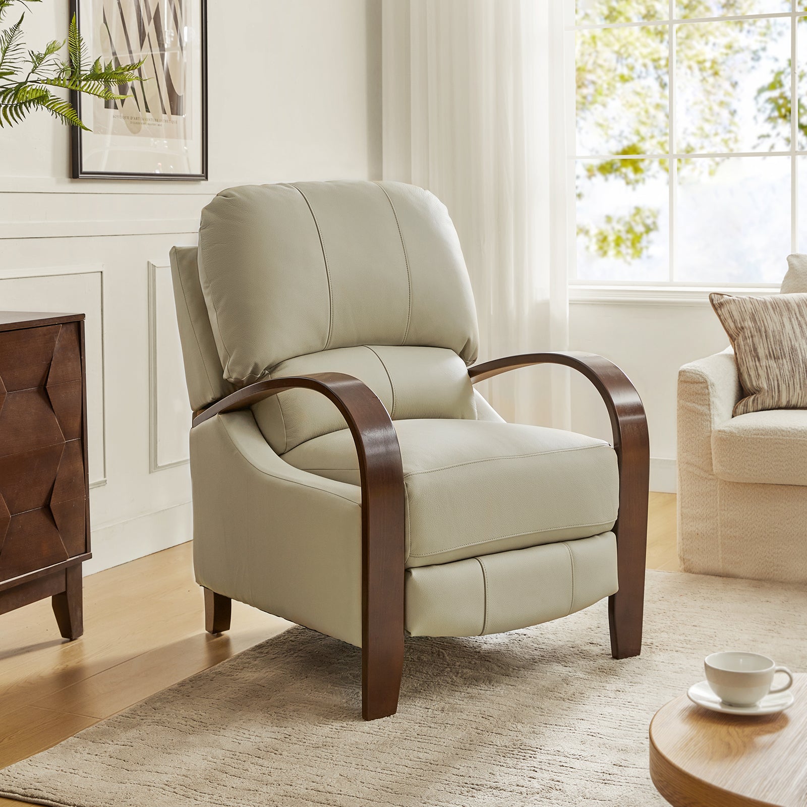 Melissa Genuine Leather Manual Recliner Chair - Handcrafted Full Grain Leather Living Room Recliner with Smooth Manual Mechanism, Perfect for Home Theater, Gaming, and Relaxation