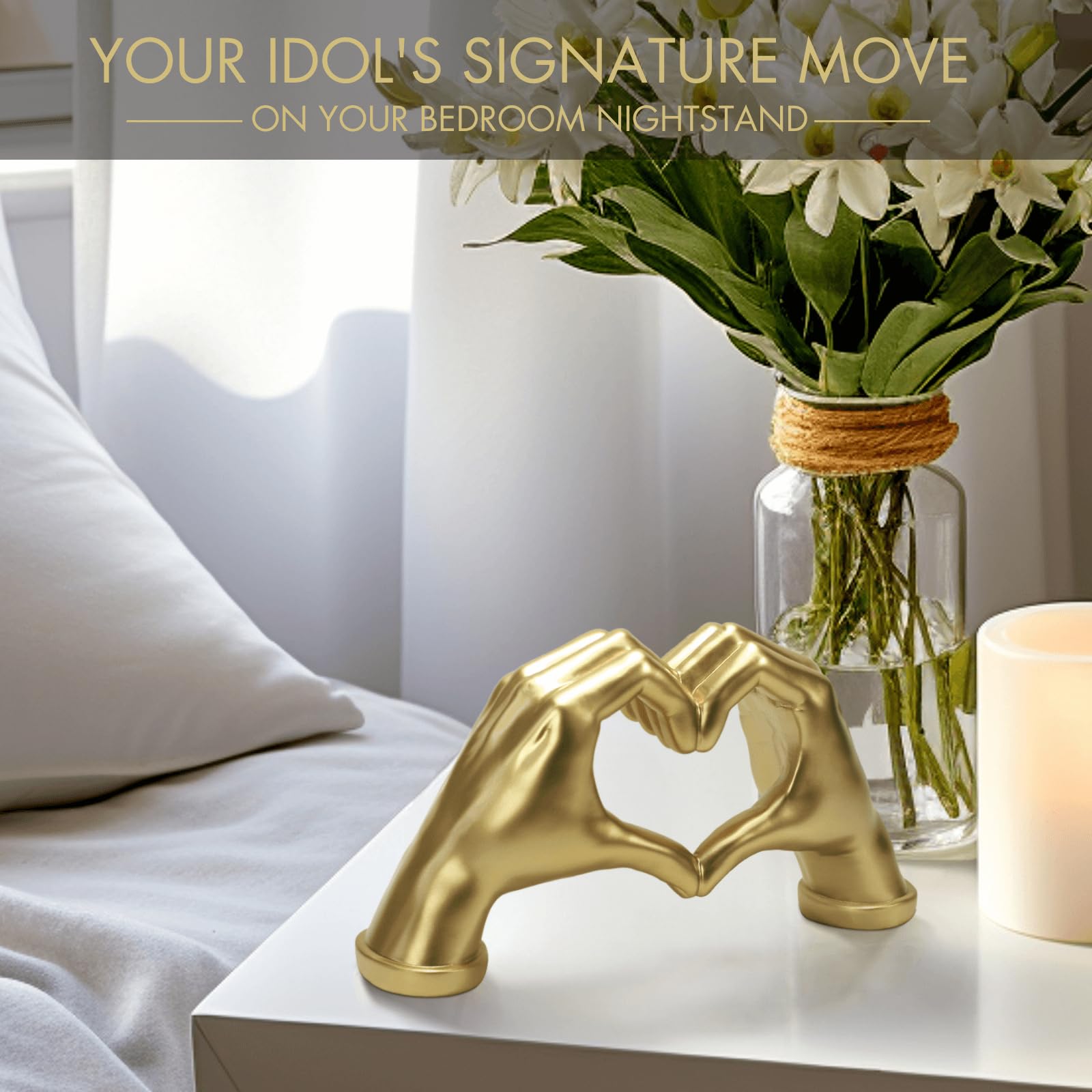 Elegant Gold Heart Hands Sculpture - Romantic Home Decor for Bedroom, Living Room & Office | Unique Jewelry Holder for Bracelets & Rings | Perfect Wedding Gift & Shelf Display