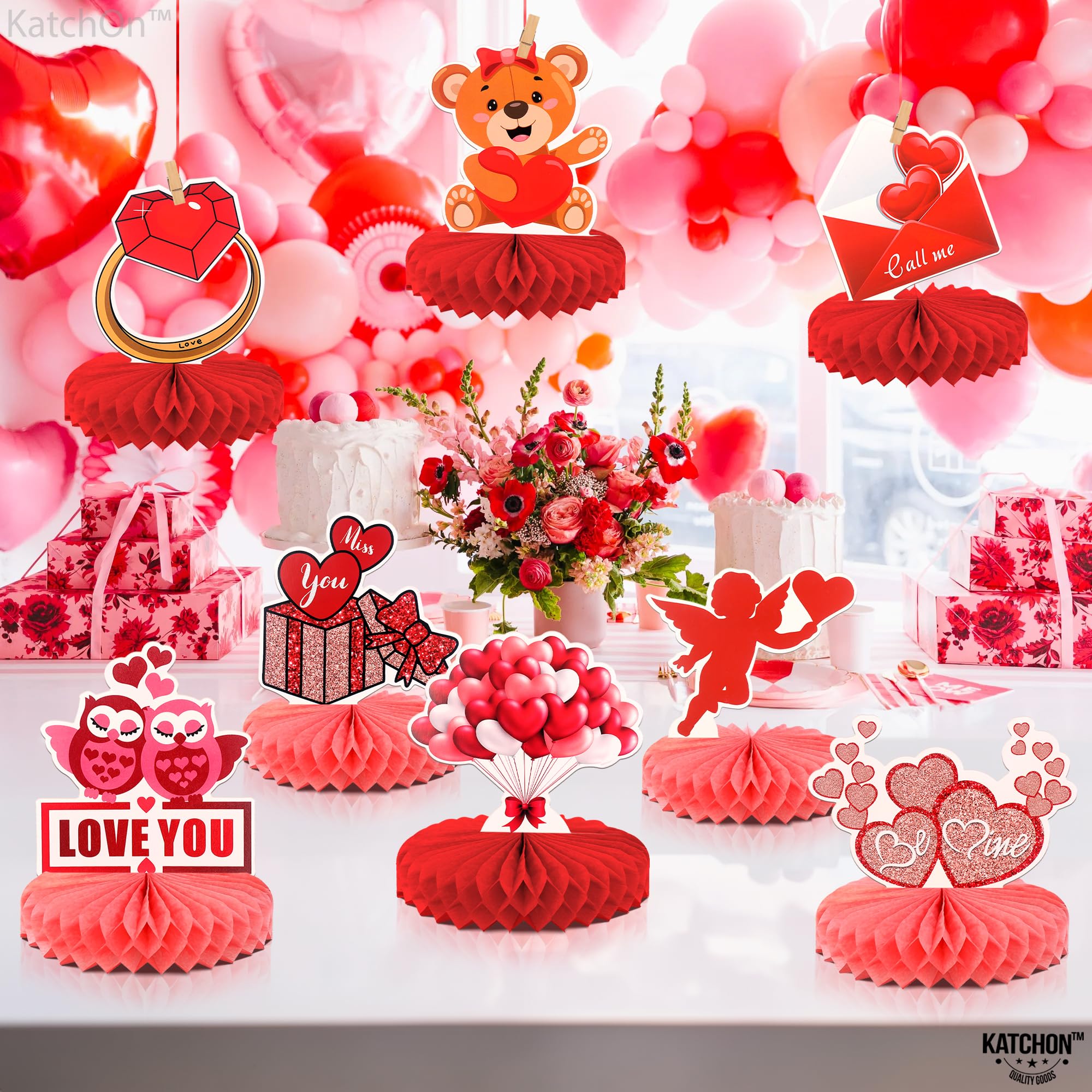KatchOn 9-Pack 3D Red Heart Centerpieces for Tables - Love & Wedding Decor, Party Table Decorations | Perfect for Valentine's Day, Anniversary Celebrations & Romantic Dinners