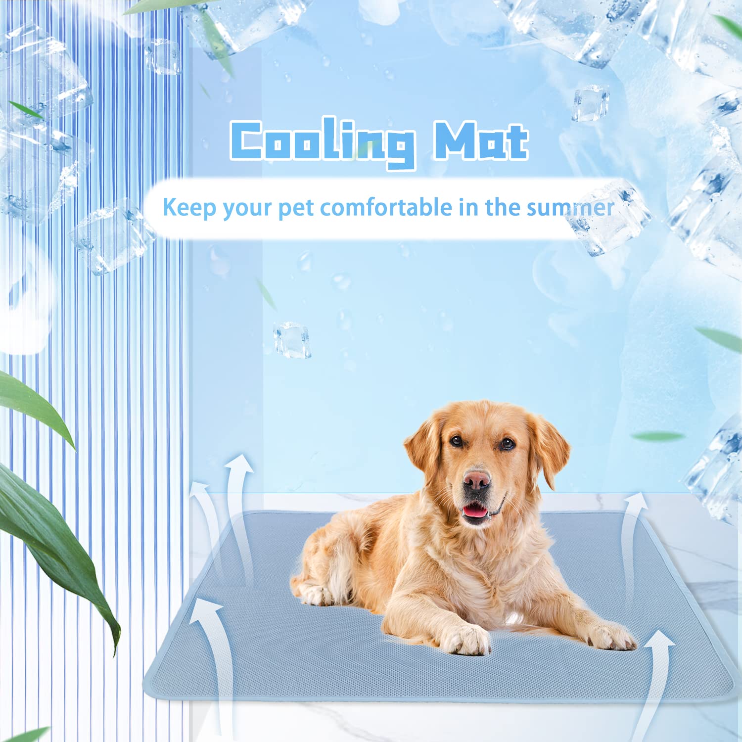Dog Cooling Mat for Summer - Non-Slip Ice Silk Pet Cooling Pad for Dogs & Cats - 28x40 Inch Blue Cooling Mat for Kennel, Sofa, Bed, Floor & Car Seats - Keep Pets Cool in Hot Weather - Perfect for Indoor & Outdoor Use