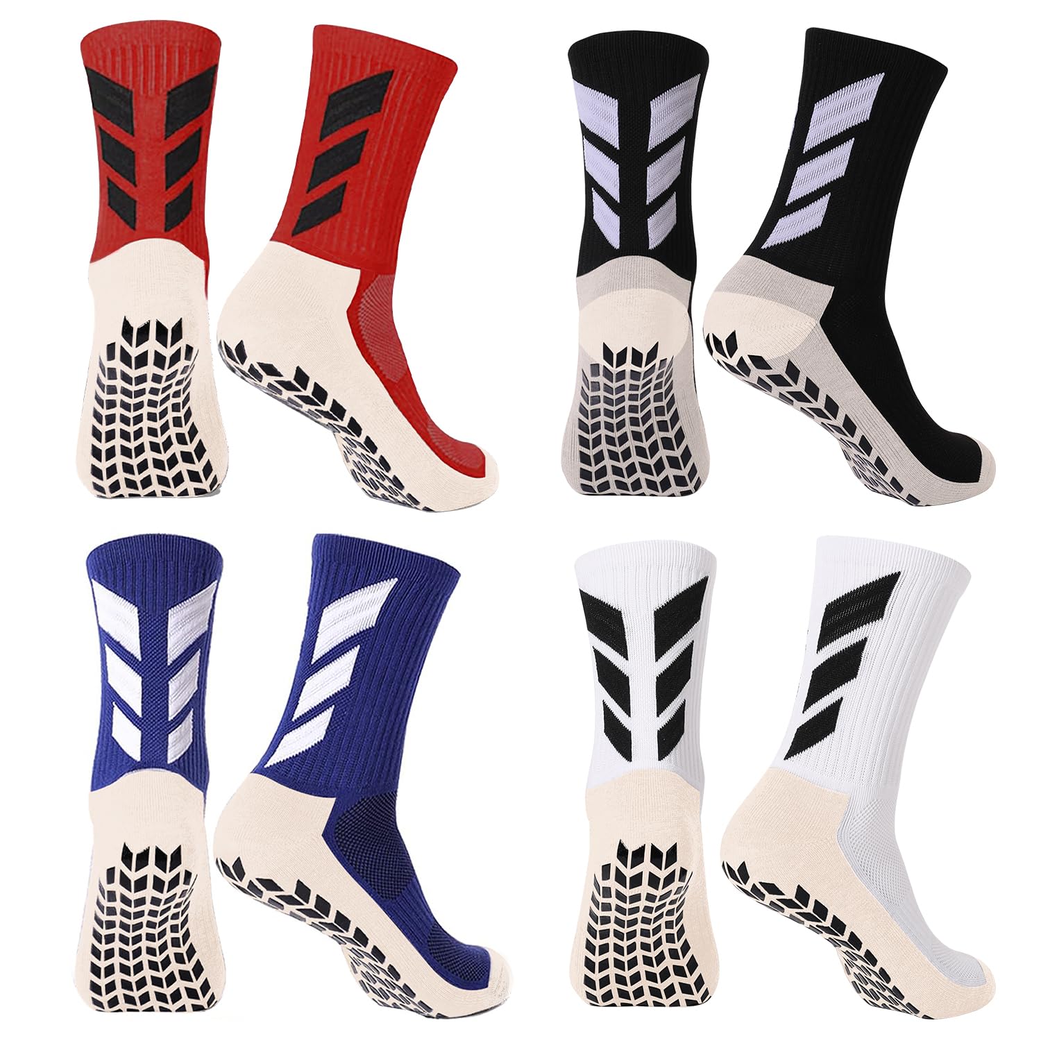 Non-Slip Grip Socks for Men - 4 Pack Athletic Sports Socks for Soccer, Basketball, Volleyball & Pilates | Anti-Slip Hospital Socks with Traction | Perfect for Workout, Yoga & Post-Surgery Recovery