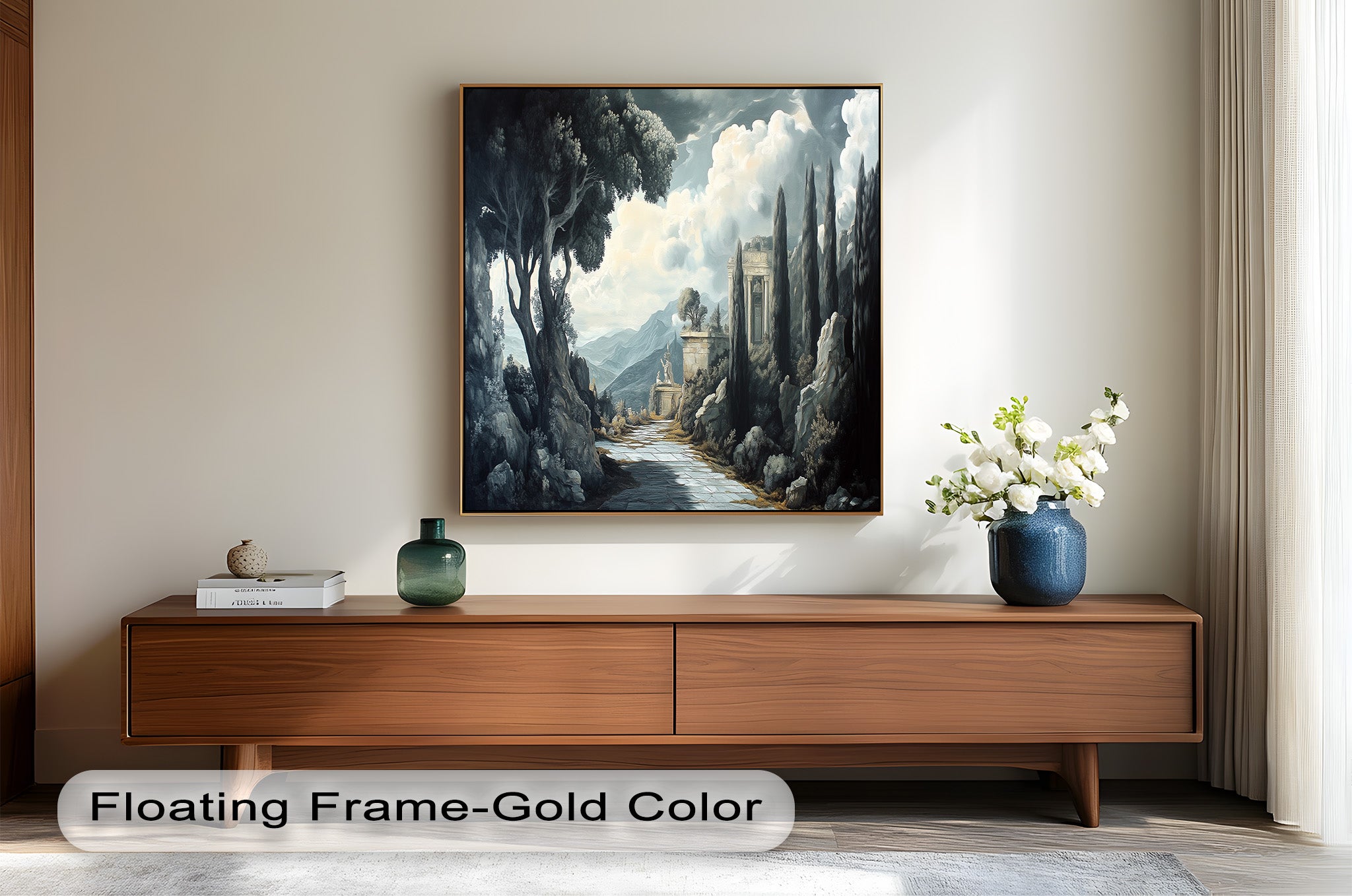 Ancient Pathway to the Temple - Hand Painted Classical Landscape Oil Canvas Art for Home Decor, Office & Living Room Wall