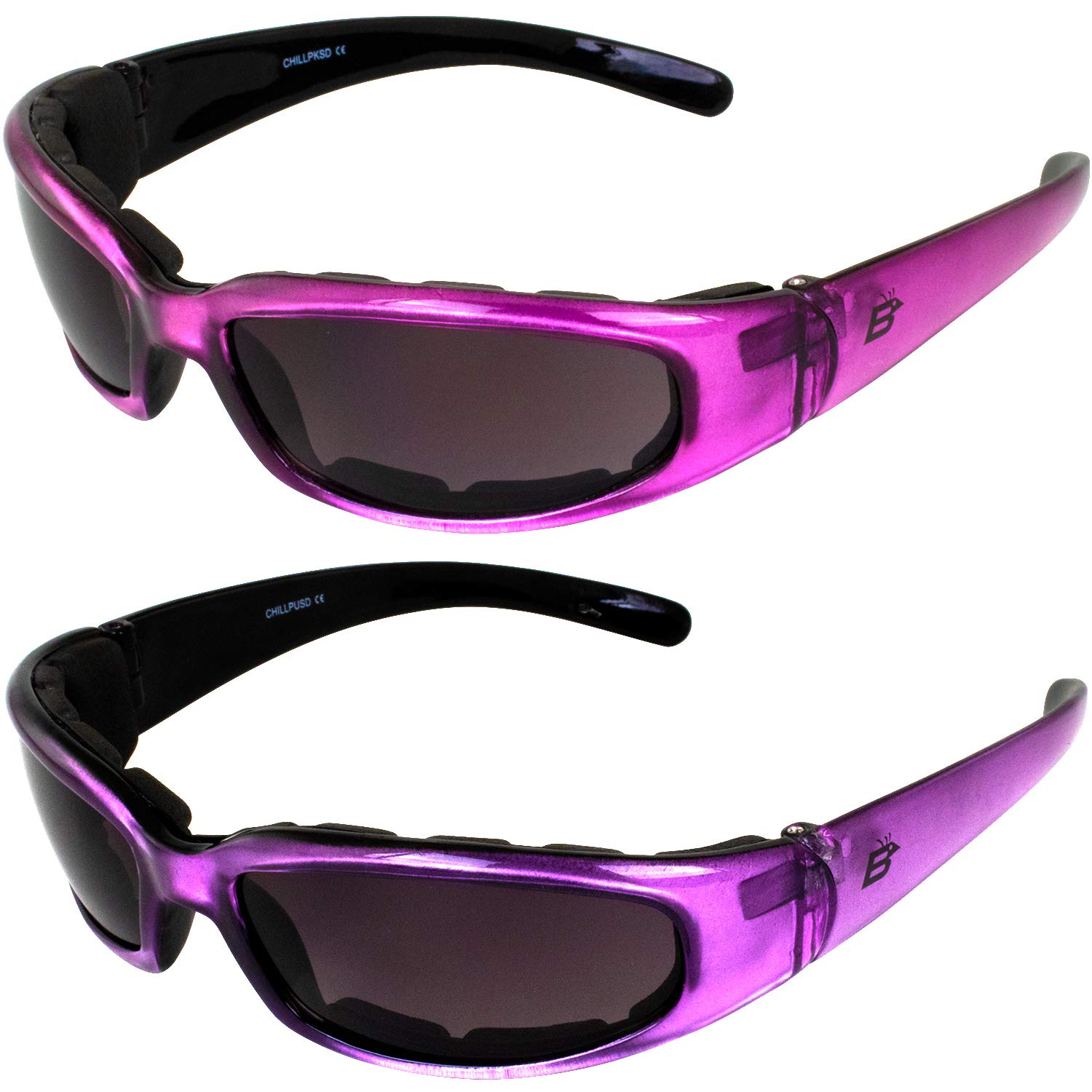 Birdz Eyewear Chill Women's Motorcycle Sunglasses - 2 Pairs with Padded Pink & Purple Frames & Super Dark Lenses - UV Protection for Riding, Driving, and Outdoor Adventures