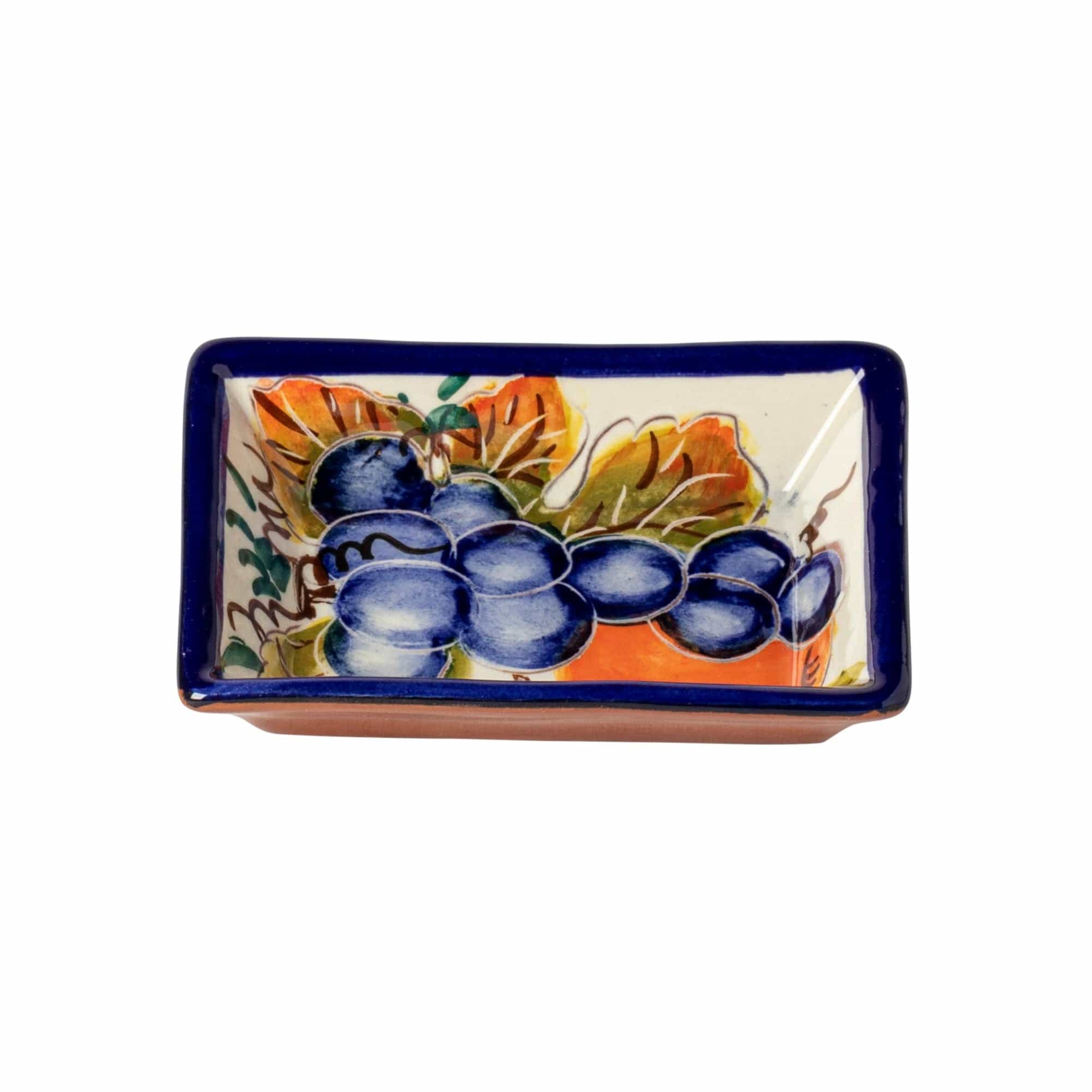 Casafina Alentejo Terracotta Handmade Grapes Design Rectangular Dipping Bowl - Authentic Portuguese Ceramic Appetizer Dish for Olive Oil, Hummus & Dips - Perfect for Entertaining, Mediterranean Dining & Kitchen Decor