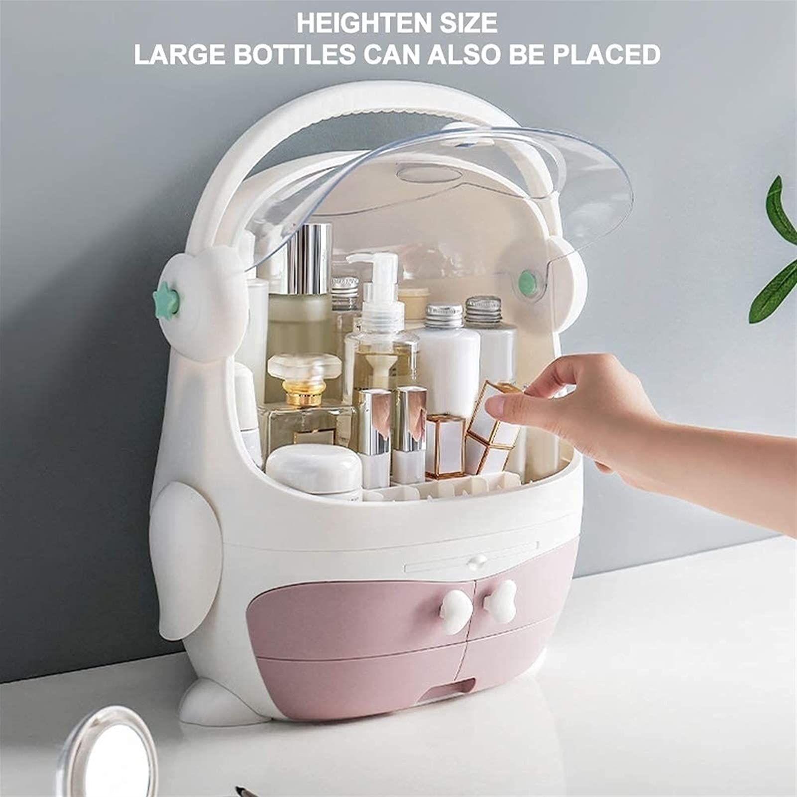 Portable Makeup Organizer with Dust-Free Cover & Waterproof Lid - High Capacity Cosmetic Storage Box with Handle, Dust-Proof Drawers - Perfect for Bathroom Countertop, Bedroom Dresser & Travel Use