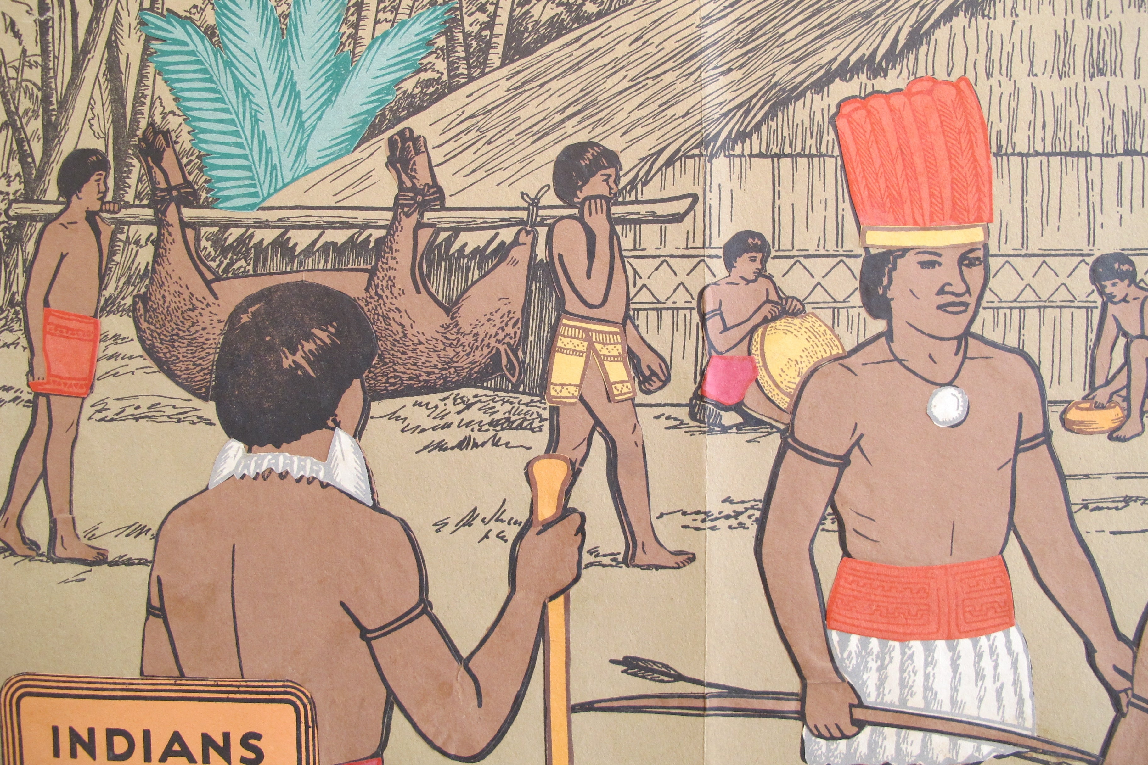 Vintage 1940 American Scholastic Poster - Brazilian Indigenous Tribes Educational Wall Art for Classroom Decor & History Enthusiasts
