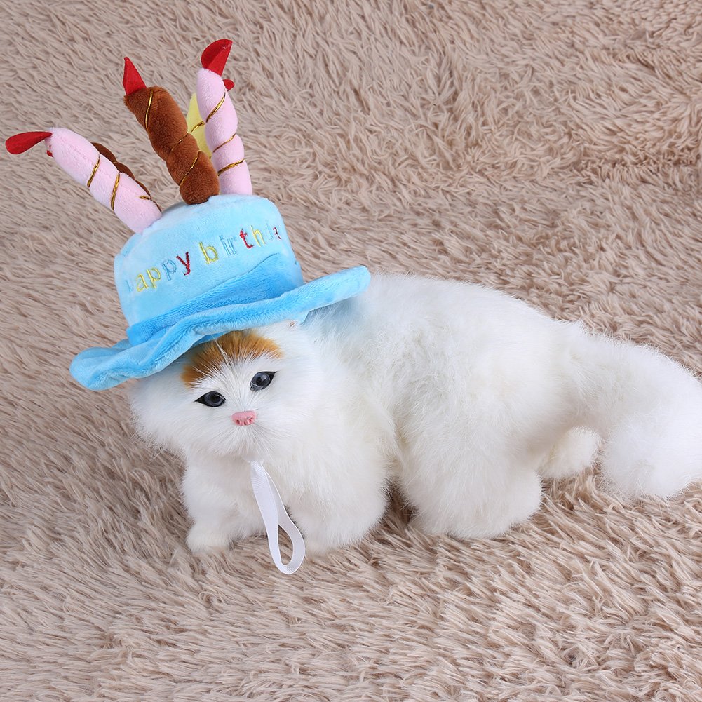Fdit Pet Birthday Party Hat for Dogs & Cats - Colorful Candles Dog Cat Party Hat with Cake, Small Animal Costume Accessory (Blue) | Perfect for Birthday Celebrations & Photo Shoots