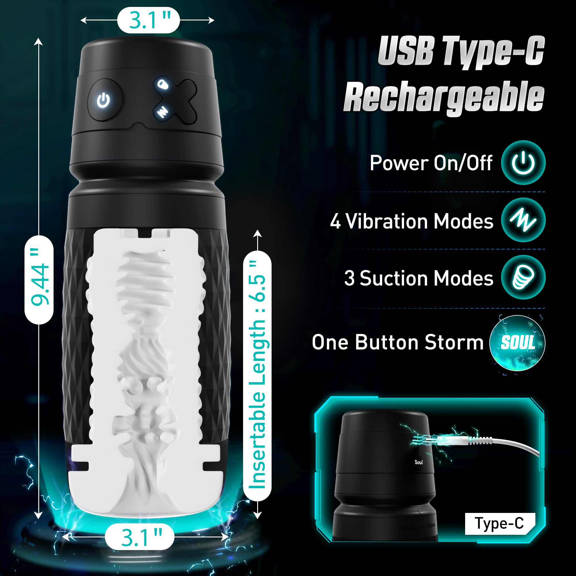 Premium Male Masturbator Sex Toy for Men - Hands-Free Penis Pump with 3 Suction Modes & 4 Vibration Settings, Realistic Blowjob Simulator with 3D Textured Sleeve & Ergonomic Design (Black) - Perfect for Solo Pleasure, Couples Play, and Discreet Adult Entertainment