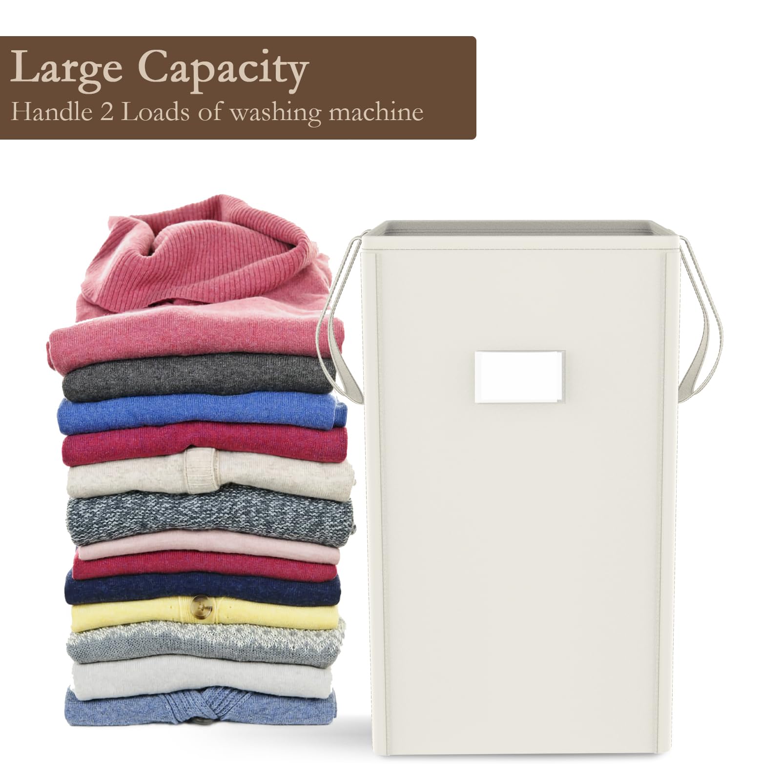 MCleanPin 210L Collapsible Laundry Hamper with 2 Washable Bags - Foldable Clothes Basket with Handles for Dorm, College & Home - Cream White - Perfect for Bedroom, Bathroom & Laundry Room Organization
