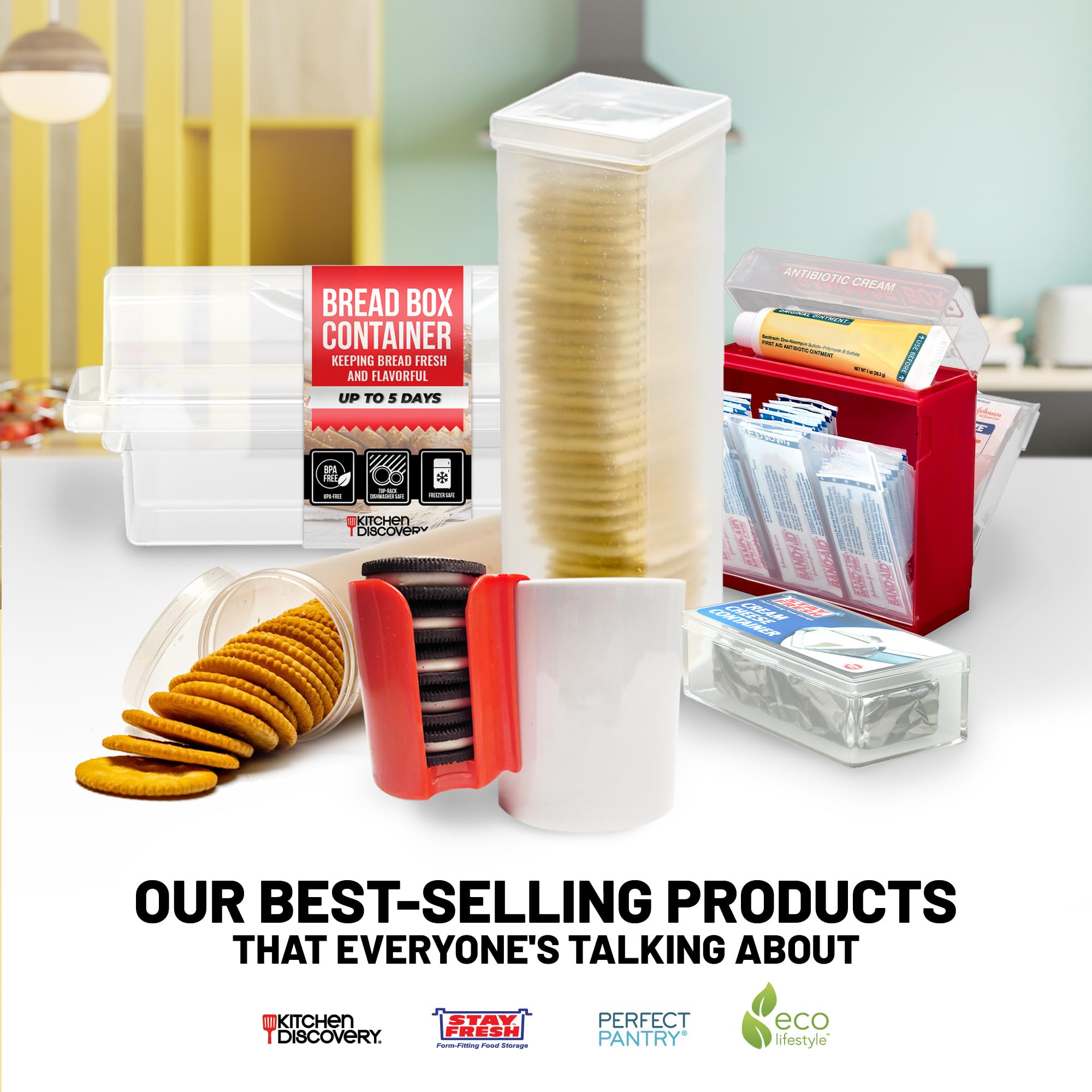Large Plastic Organizer Bins with Handles - Kitchen Pantry Storage Baskets for Chip Bags, Cake Mixes, Pasta & Condiments | Perfect for Pantry Organization, Cabinet Storage & Kitchen Decluttering
