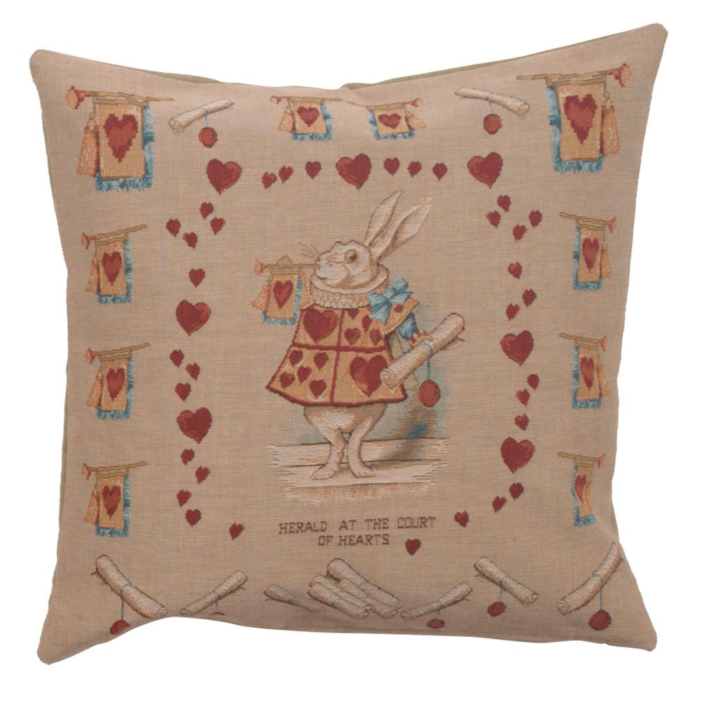Heart Rabbit Alice Cushion Cover | 19x19 Inch Decorative Cotton Pillow Case for Sofa & Living Room | Inspired by John Tenniel's Alice in Wonderland | Perfect for Home Decor, Gift Giving & Nursery Accents