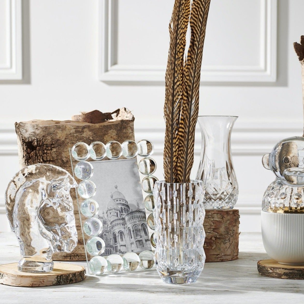 Louxor Round Glass Vase - Small Clear Decorative Flower Vase for Home, Office, Wedding & Table Centerpiece Decor