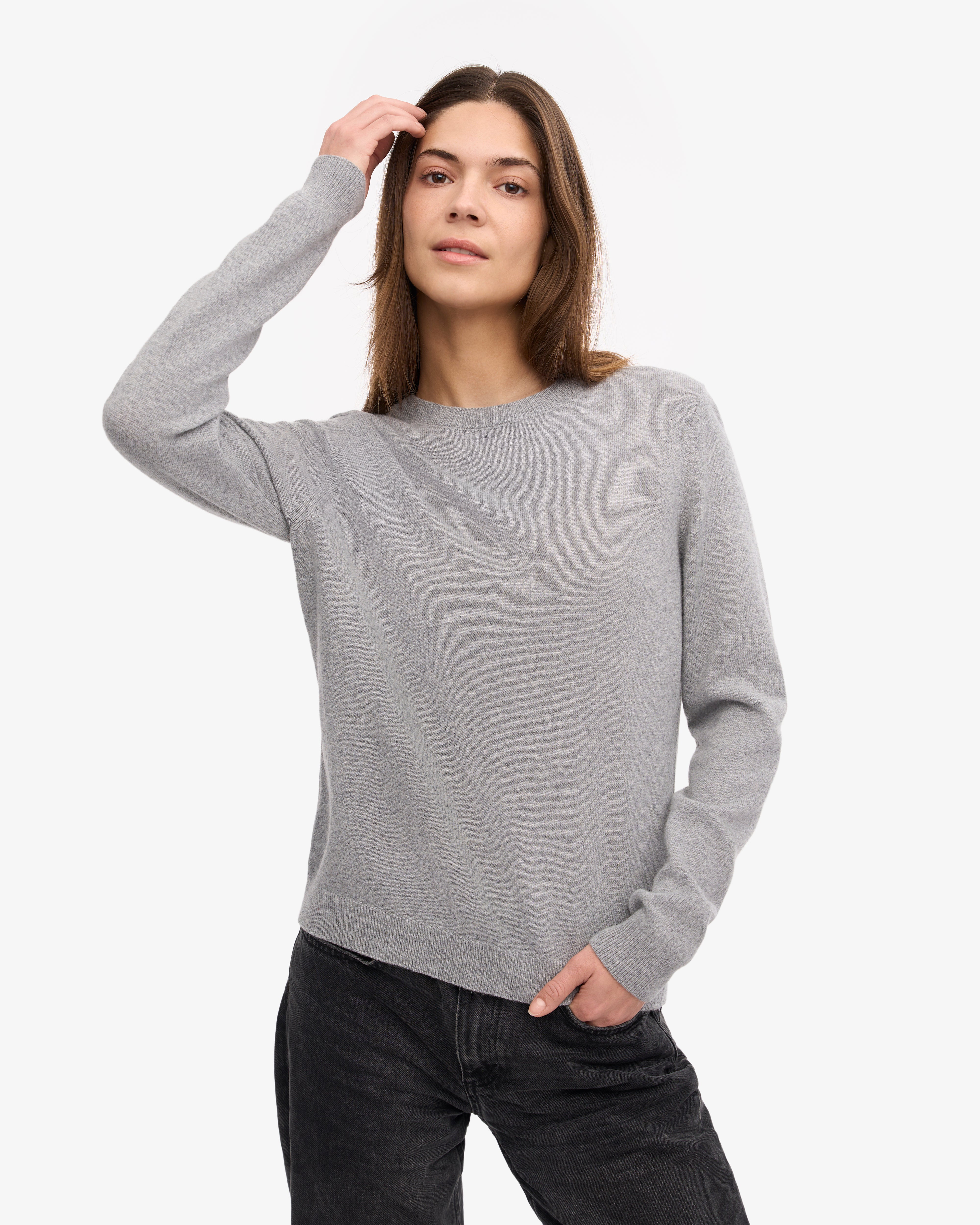 Women's Lightweight Merino Wool Crew Neck Sweater - Heather Grey - Soft & Warm Winter Pullover for Casual Wear & Outdoor Activities