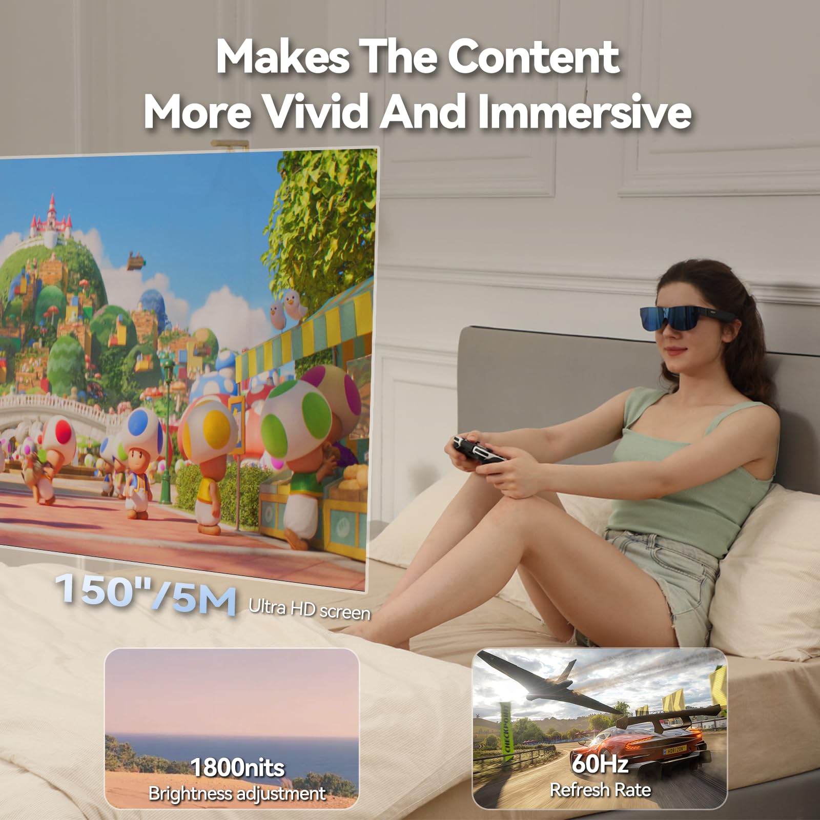 TQSKY T1 AR Smart Glasses with T-Box - 1080P HD Micro-OLED Display, Adjustable Myopia (0 to -600D), Compatible with iPhone Android PC Steam Switch - Perfect for Gaming, Movies & Virtual Workspaces