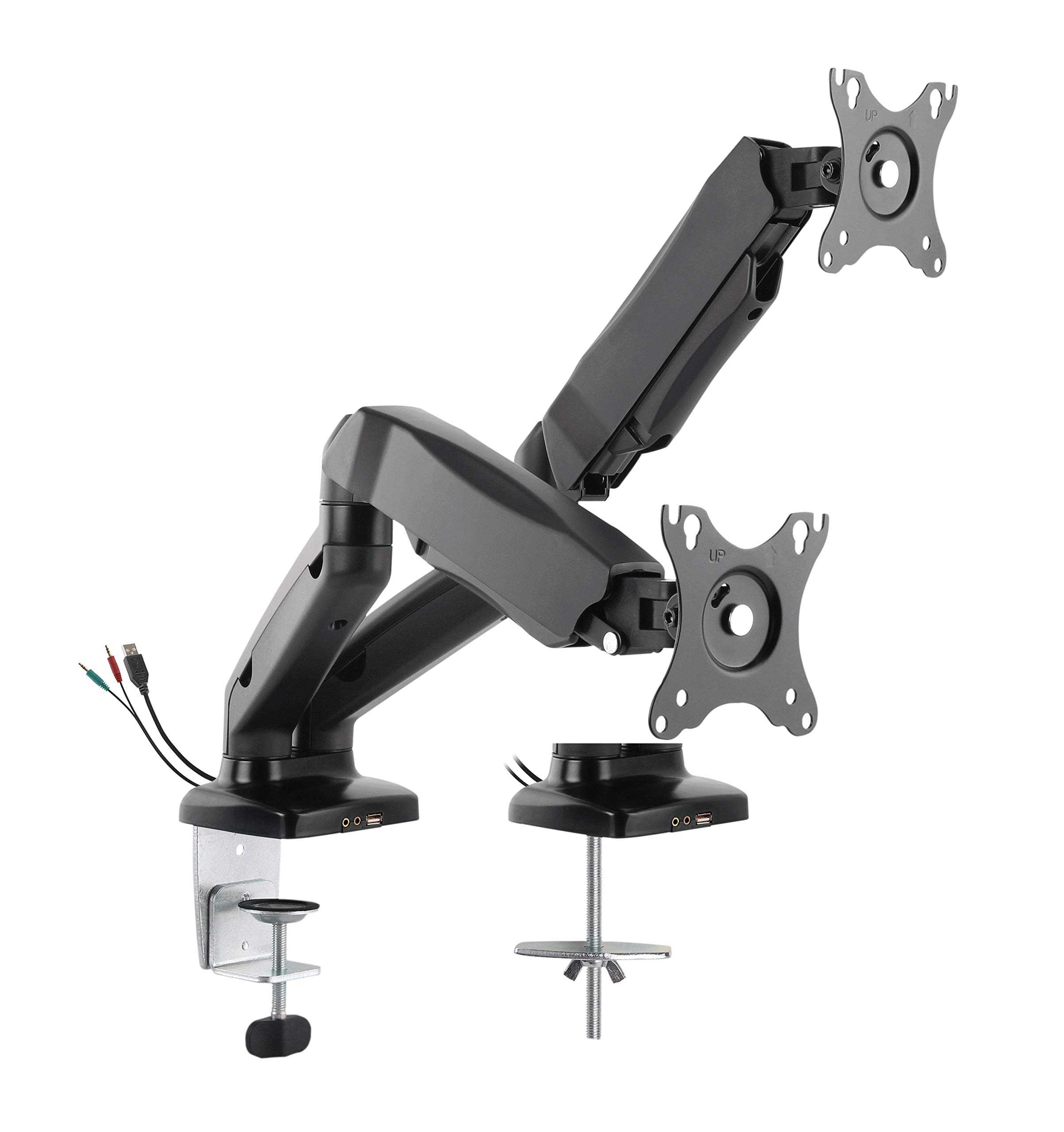 Rocelco Premium Adjustable Dual Monitor Stand - Ergonomic Pneumatic Desk Mount for 13